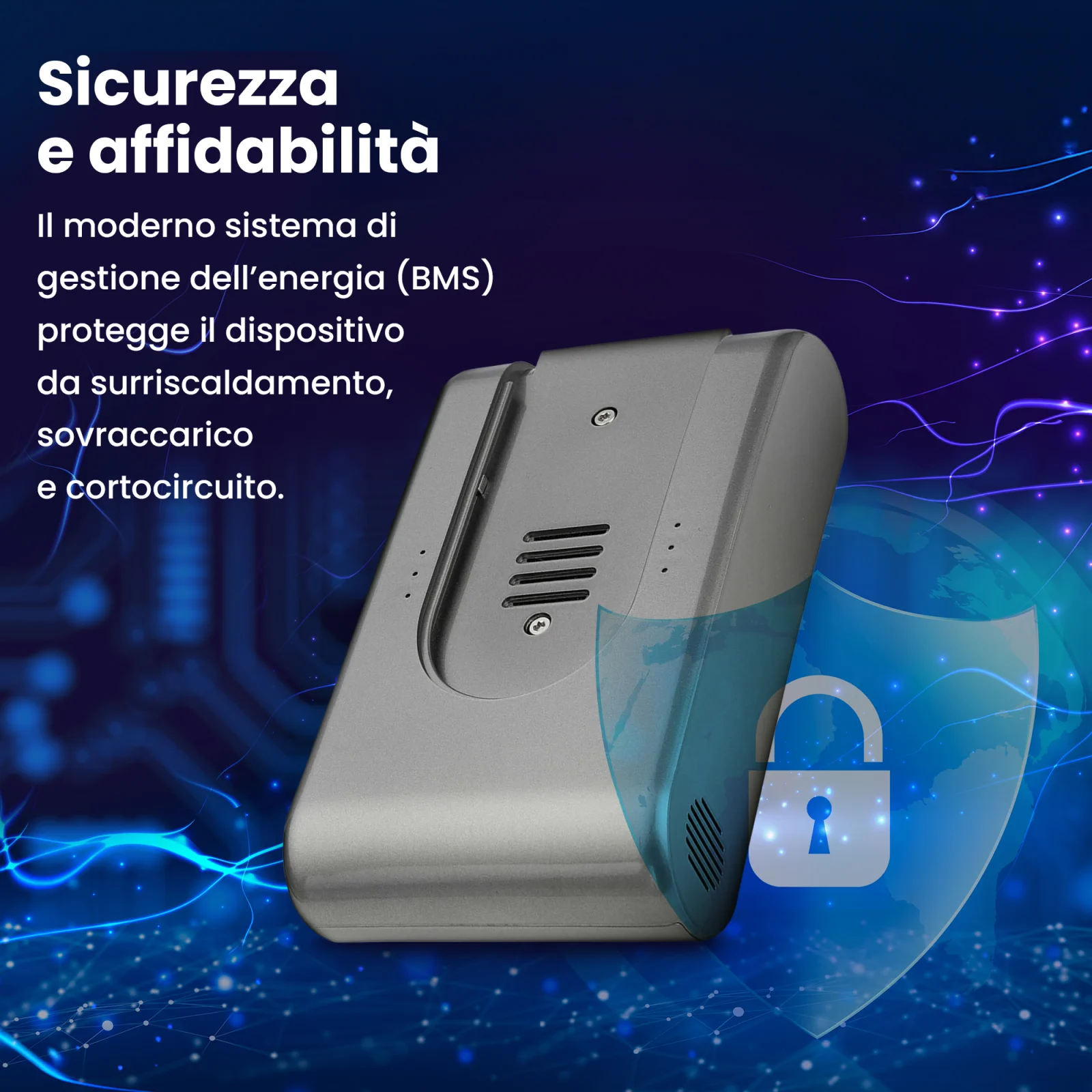 sharabat per robot di pulizia dreame t20 accanto al simbolo di sicurezza con quadrante blu e lucchetto bianco