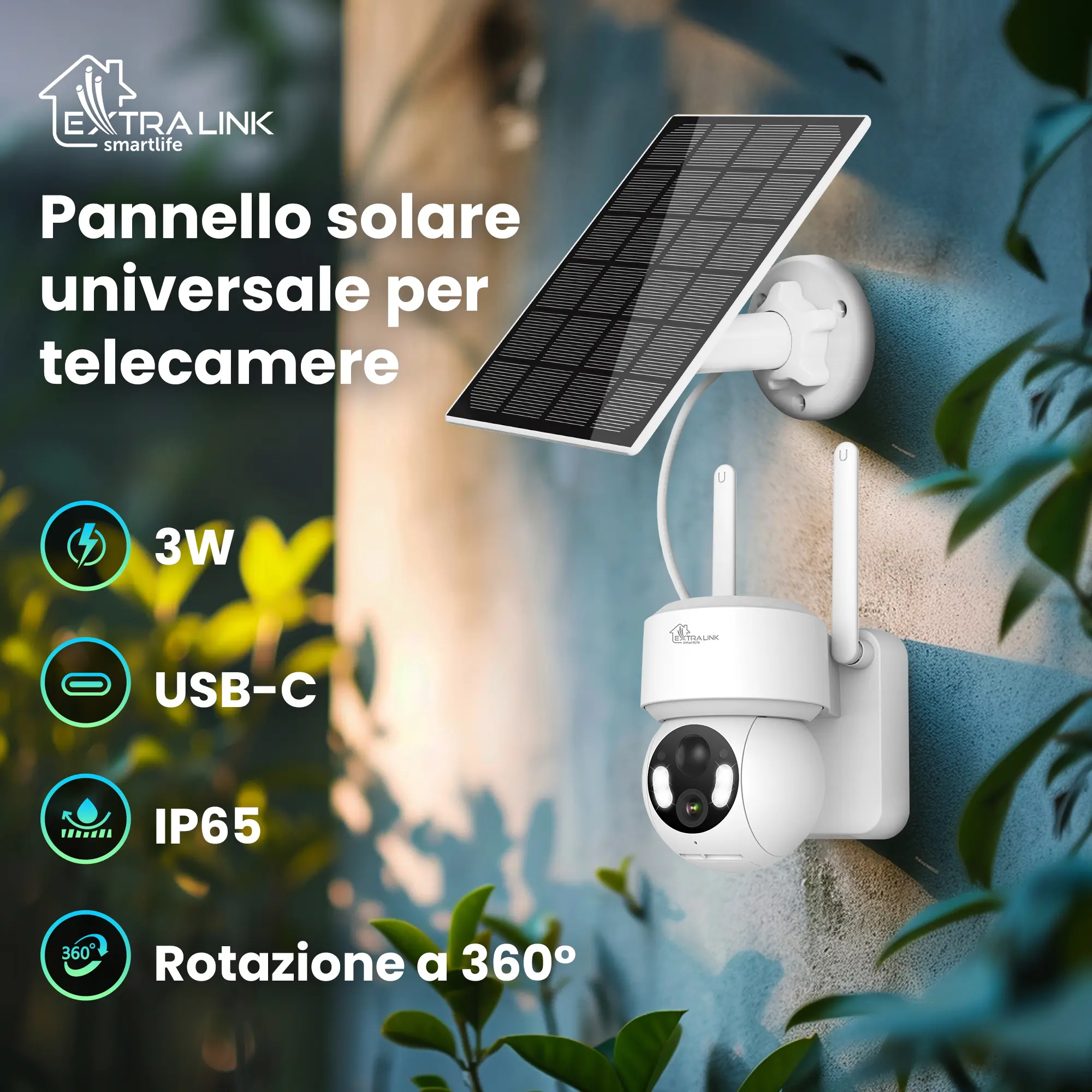 PANNELLO SOLARE EXTRALINK SMART LIFE, 3W, USB-C, IP65 - JBS3W