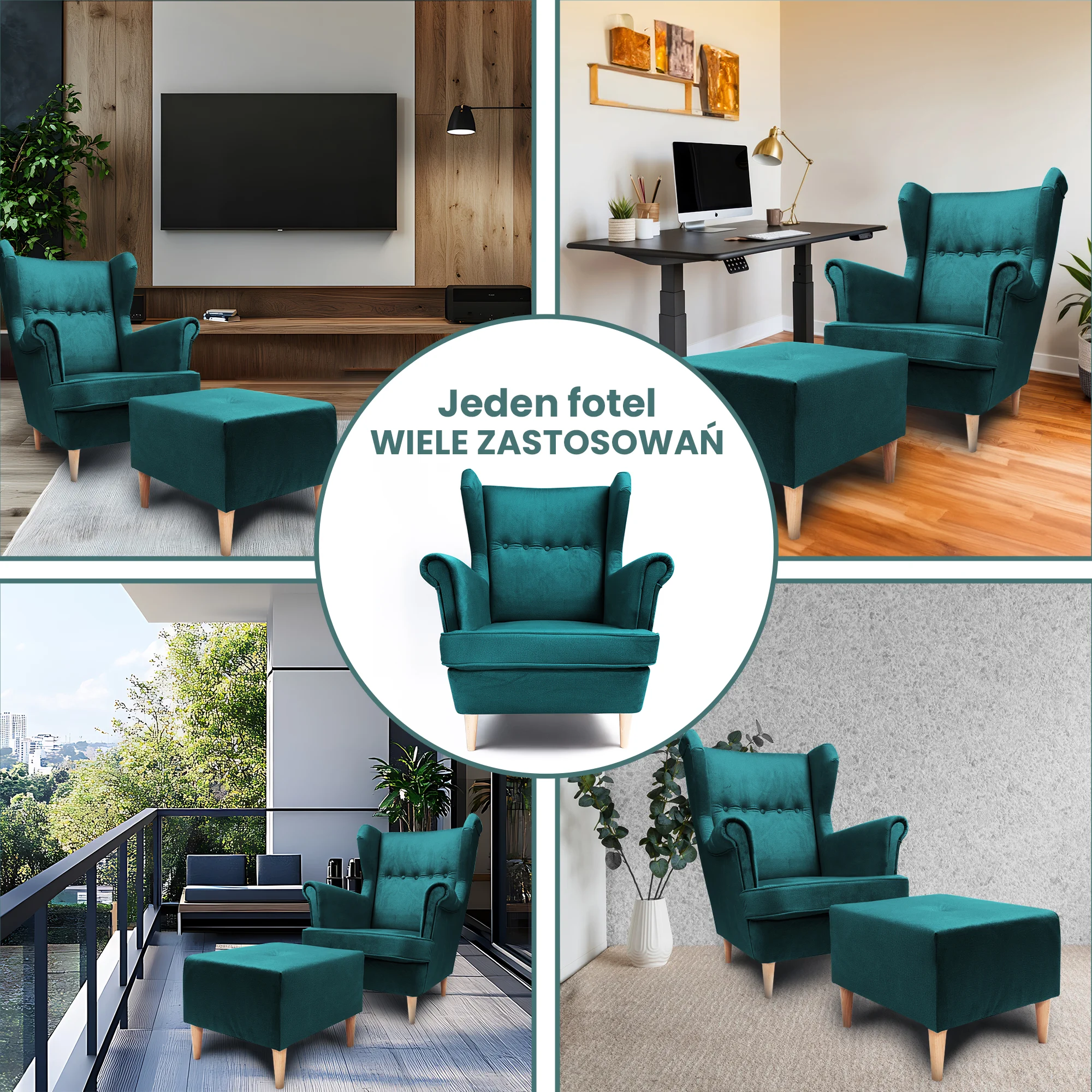 JANE ARMCHAIR WITH FOOTREST, GREEN