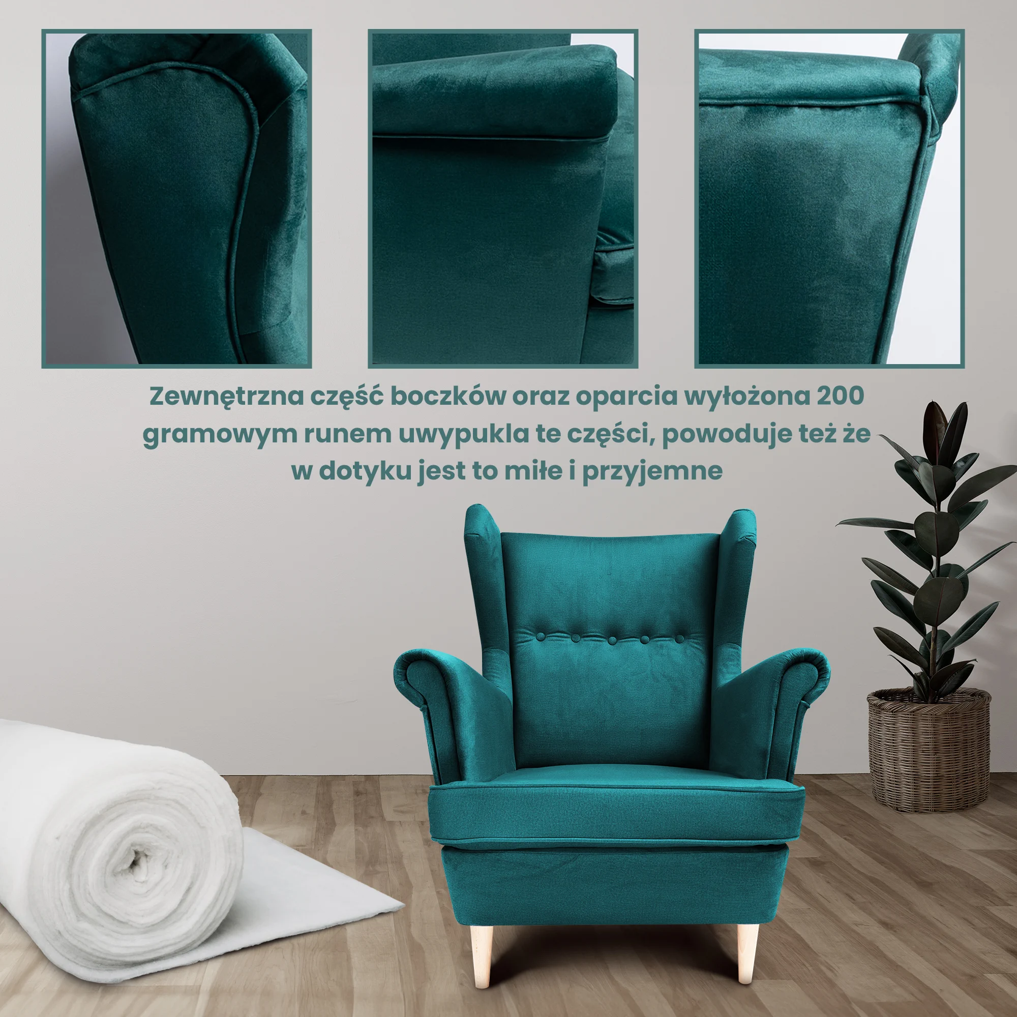 JANE ARMCHAIR WITH FOOTREST, GREEN