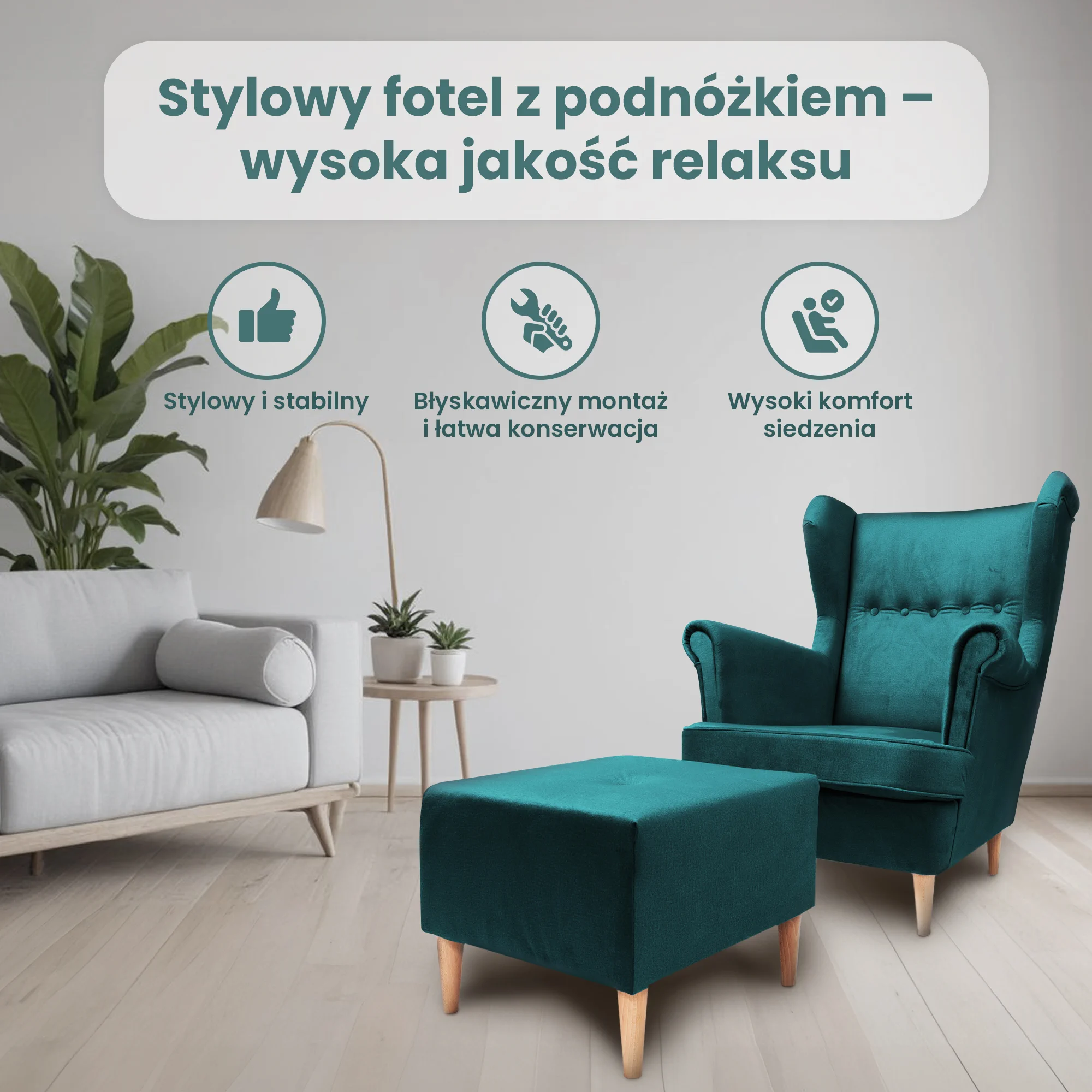 JANE ARMCHAIR WITH FOOTREST, GREEN