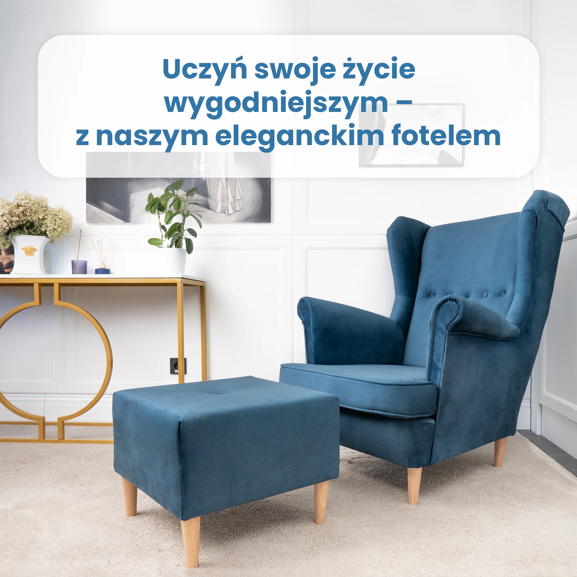 FOTEL JANE Z PODNÓŻKIEM, granatowy