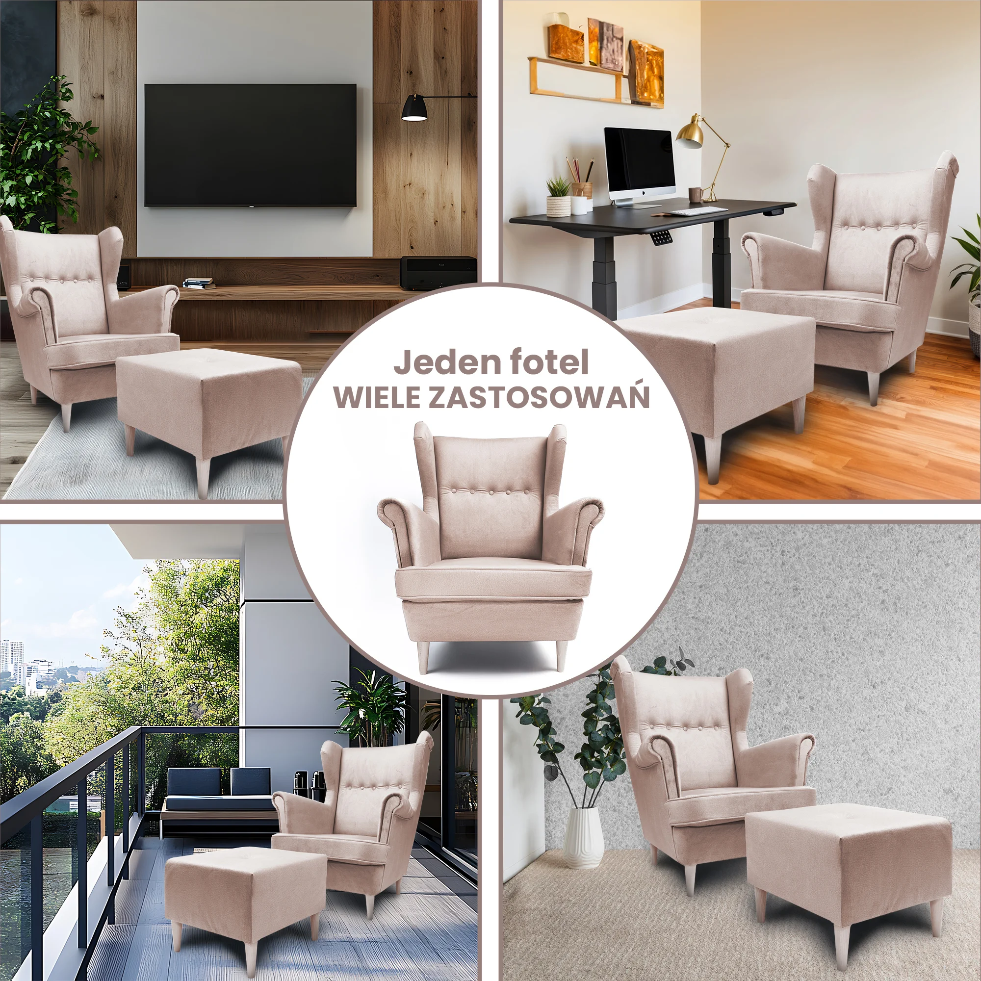 FOTEL JANE Z PODNÓŻKIEM, beżowy