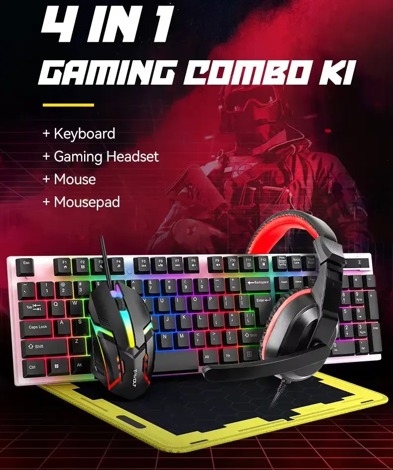 EXTRALINK GAMING SET TF240 4IN1 LED KEYBOARD+MOUSE+PAD+HEADSET