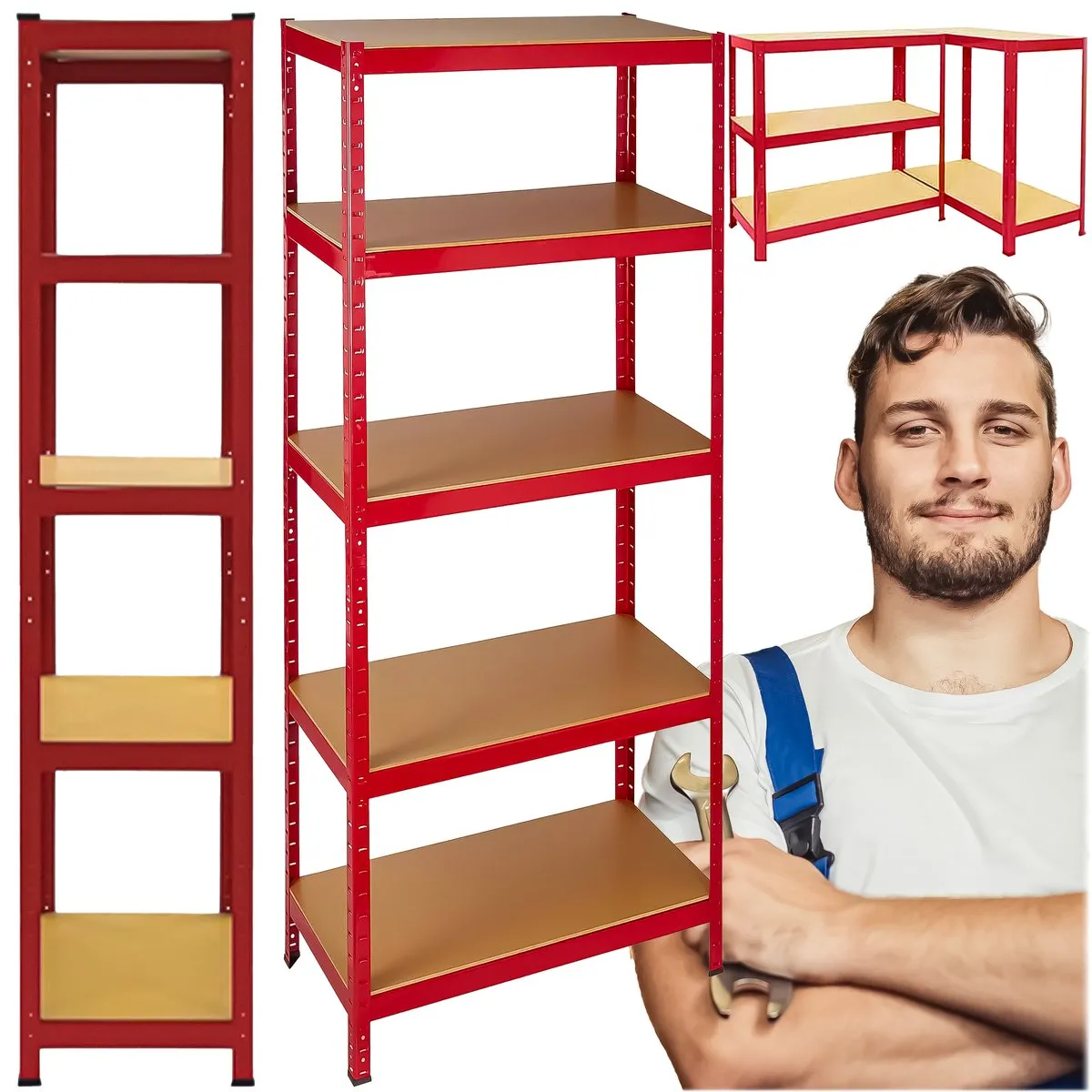 EXTRALINK REGAŁ MAGAZYNOWY METALOWY 180x90x40 CZERWONY