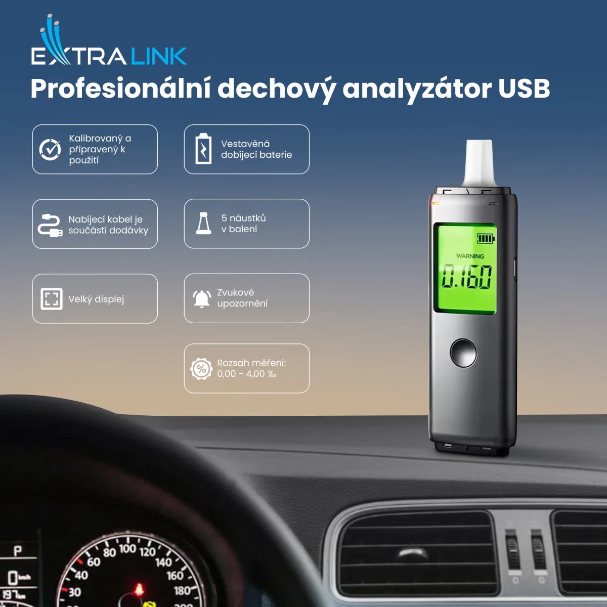 EXTRALINK ALKOLOGIC PO-01 DOMÁCÍ POLOVODIČOVÝ ANALYZÁTOR DECHU
