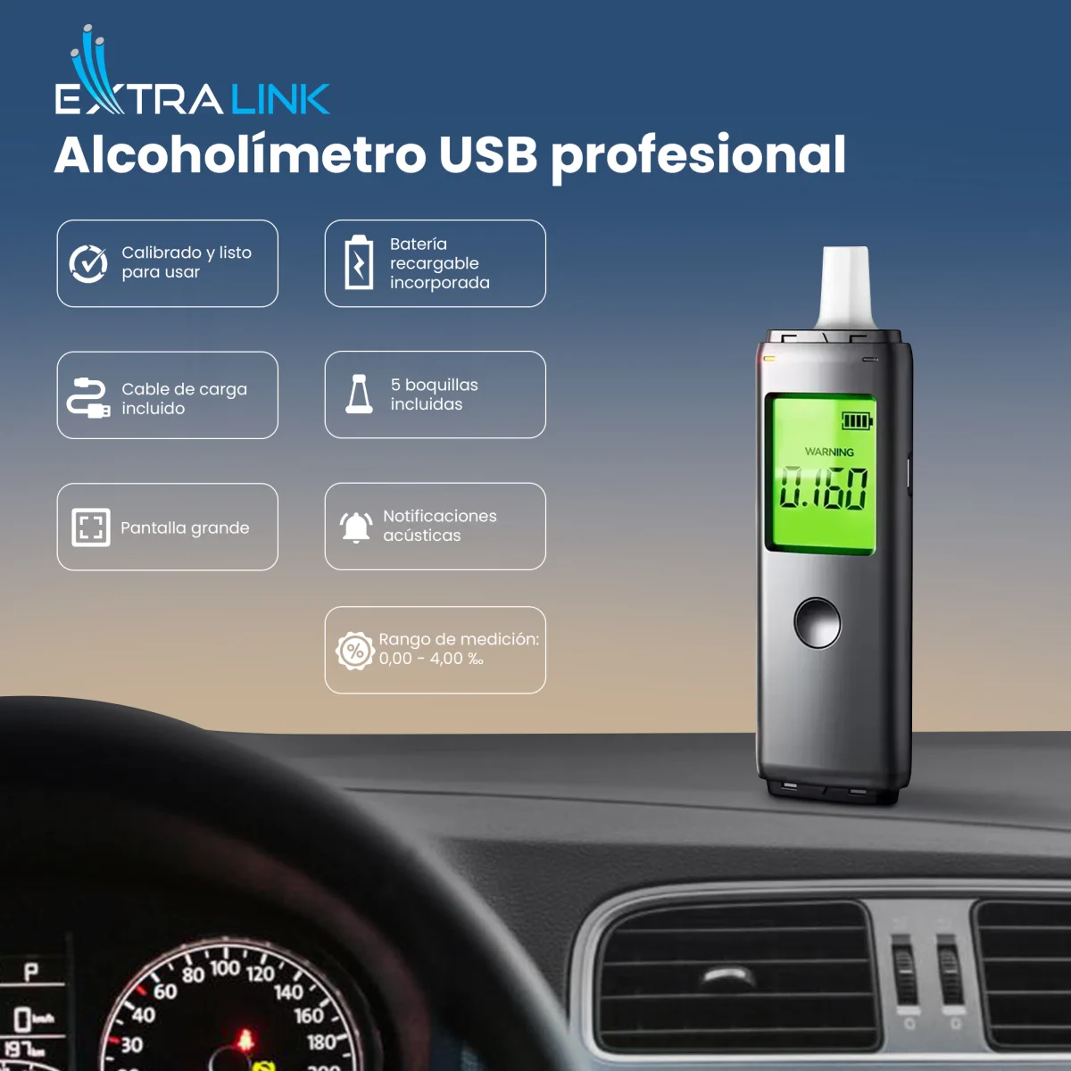 EXTRALINK ALKOLOGIC PO-01 ALCOHOLÍMETRO DOMÉSTICO DE ESTADO SÓLIDO