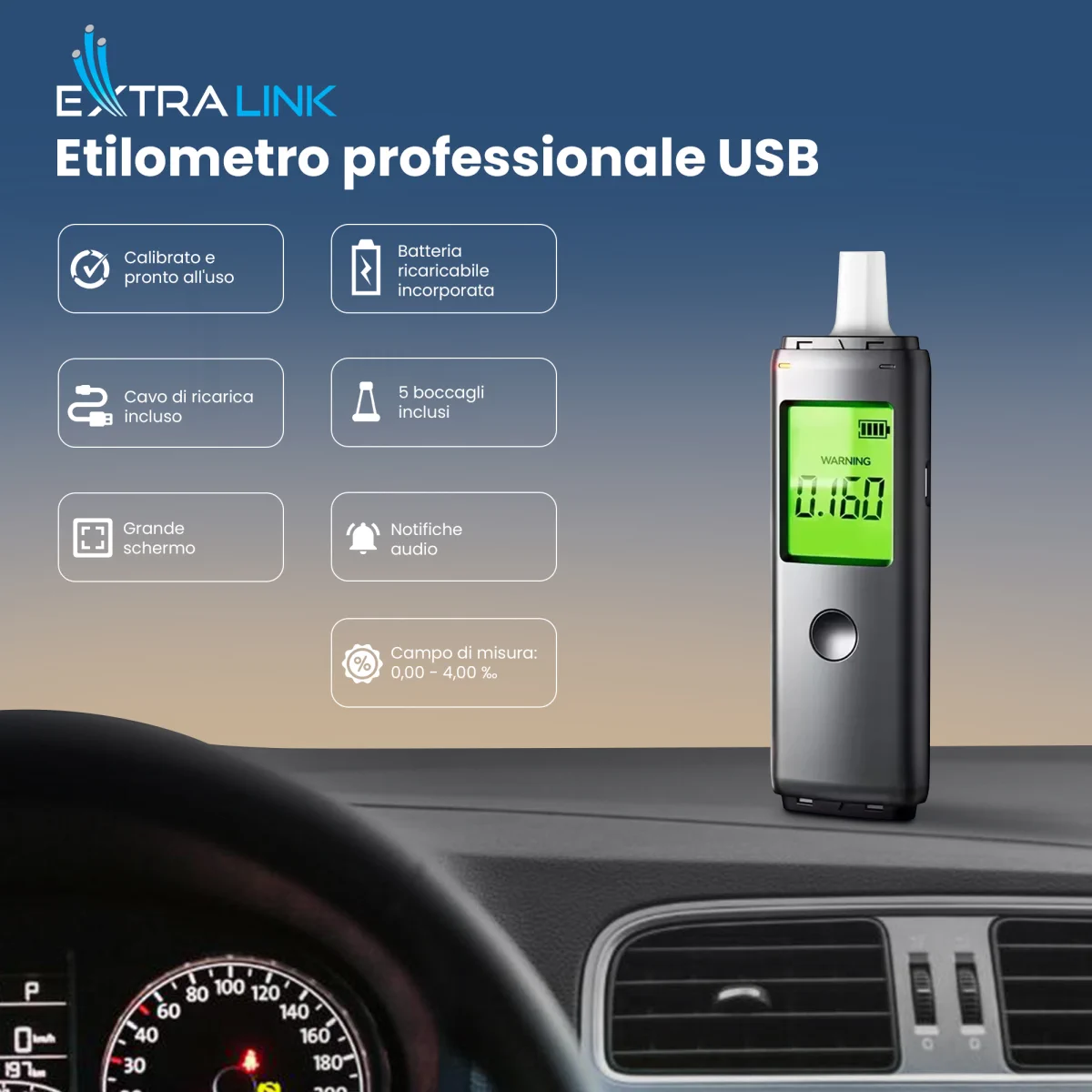 EXTRALINK ALKOLOGIC PO-01, ETILOMETRO DOMESTICO A STATO SOLIDO