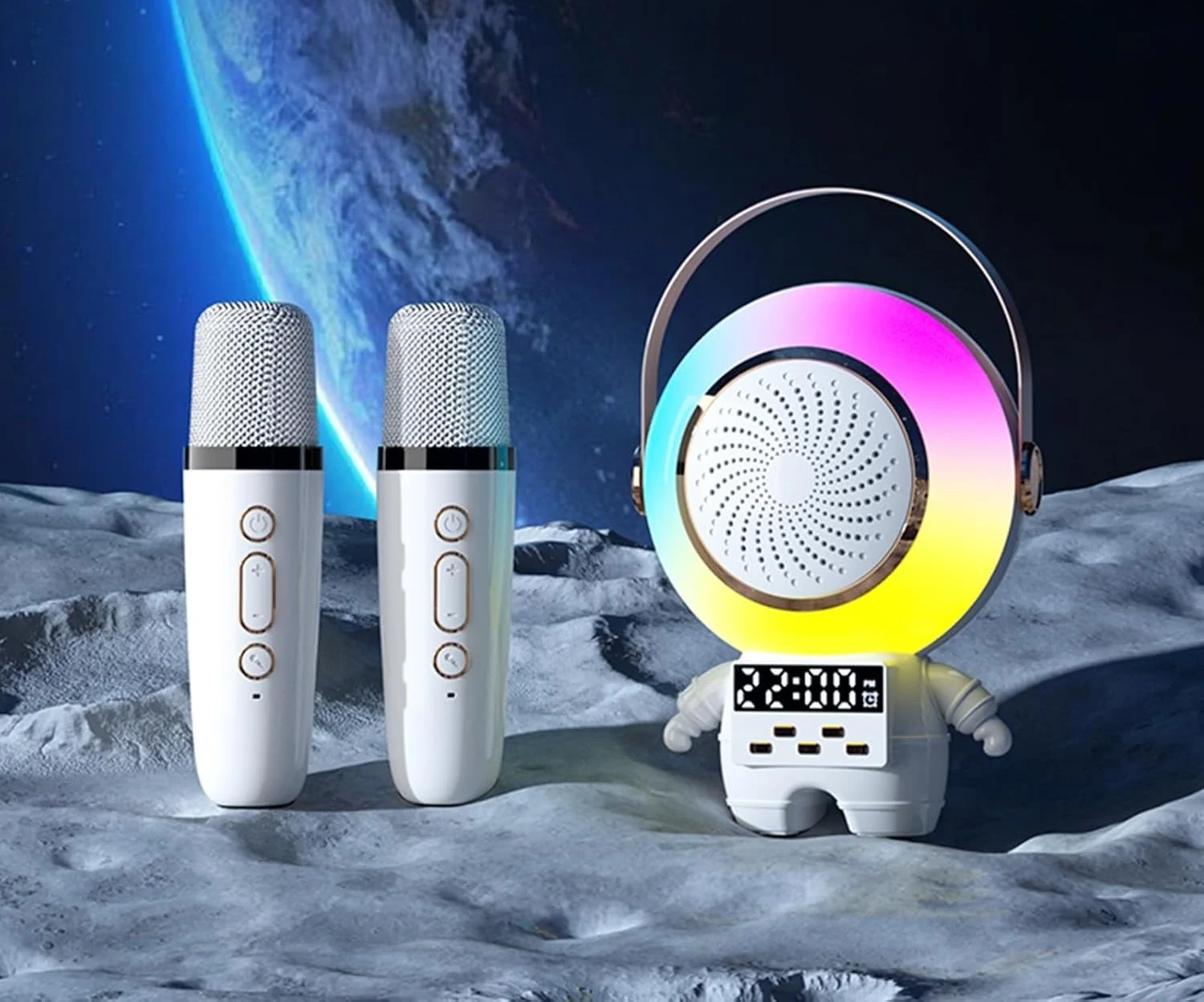 EXTRALINK KIDS ASTRO LED KARAOKE SPEAKER DUAL MICROPHONE WHITE