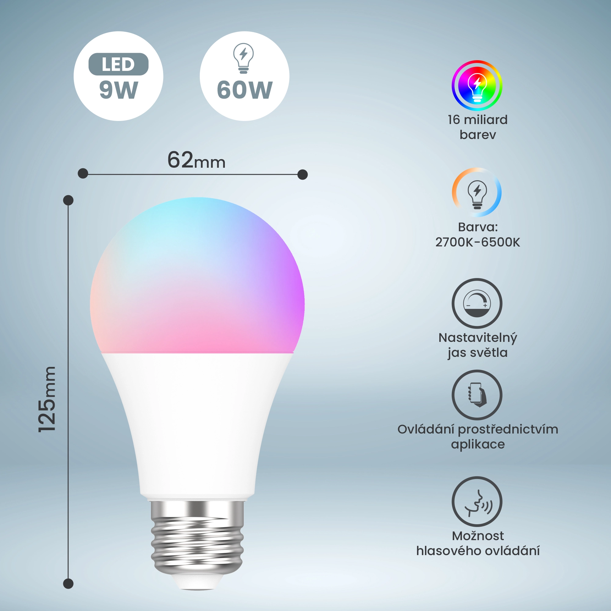 EXTRALINK SMARTLIFE LED ŽÁROVKA E27 A60 2700-6500K WIFI 220-240V