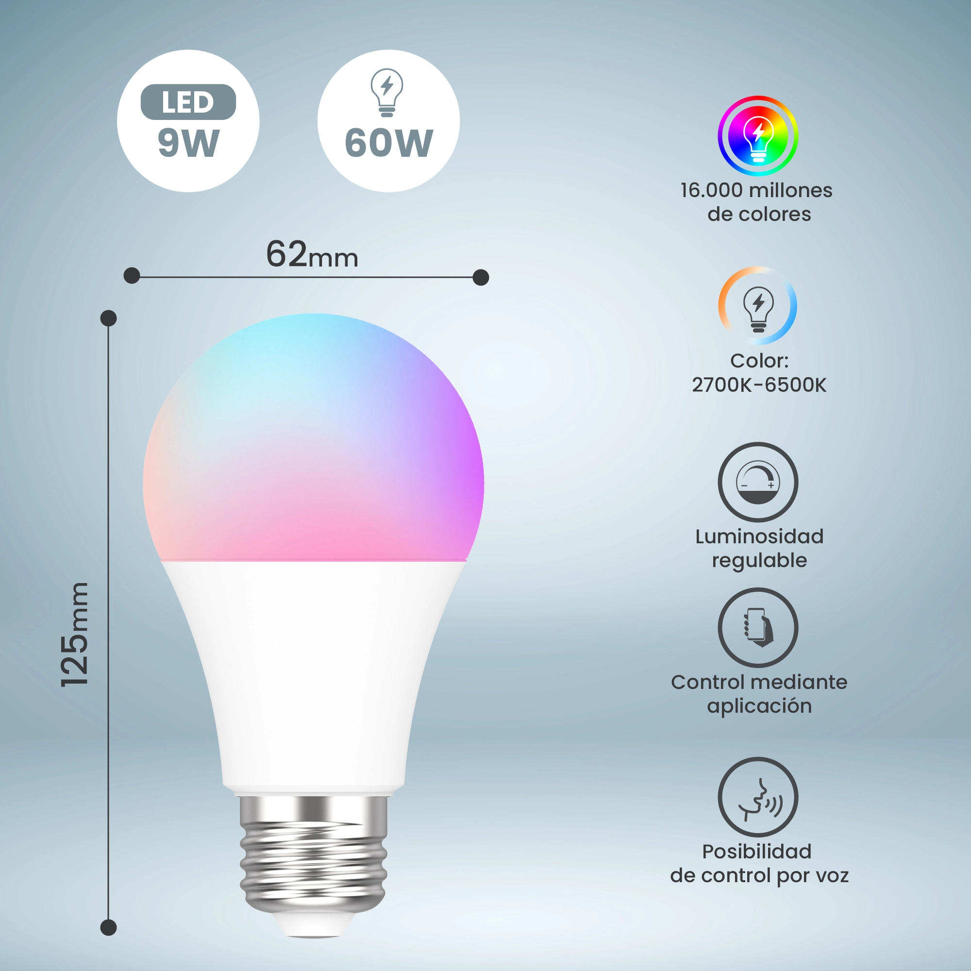 EXTRALINK SMARTLIFE LED BOMBILLA E27 A60 2700-6500K WIFI 220-240V