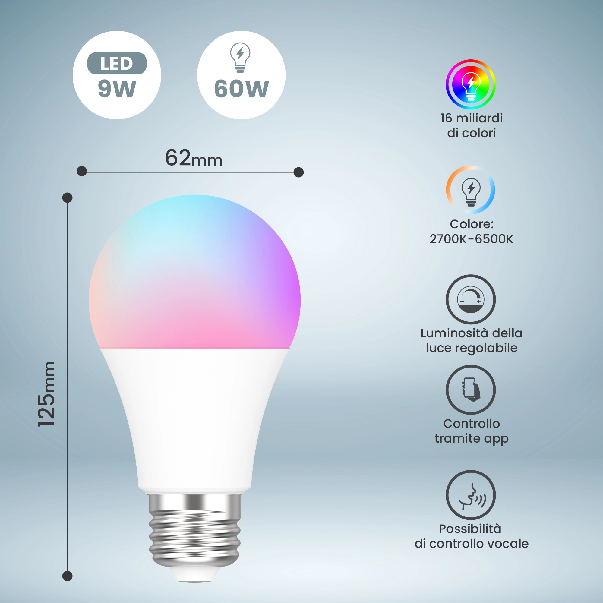 EXTRALINK SMARTLIFE LAMPADINA A LED E27 A60 2700-6500K WIFI 220-240V