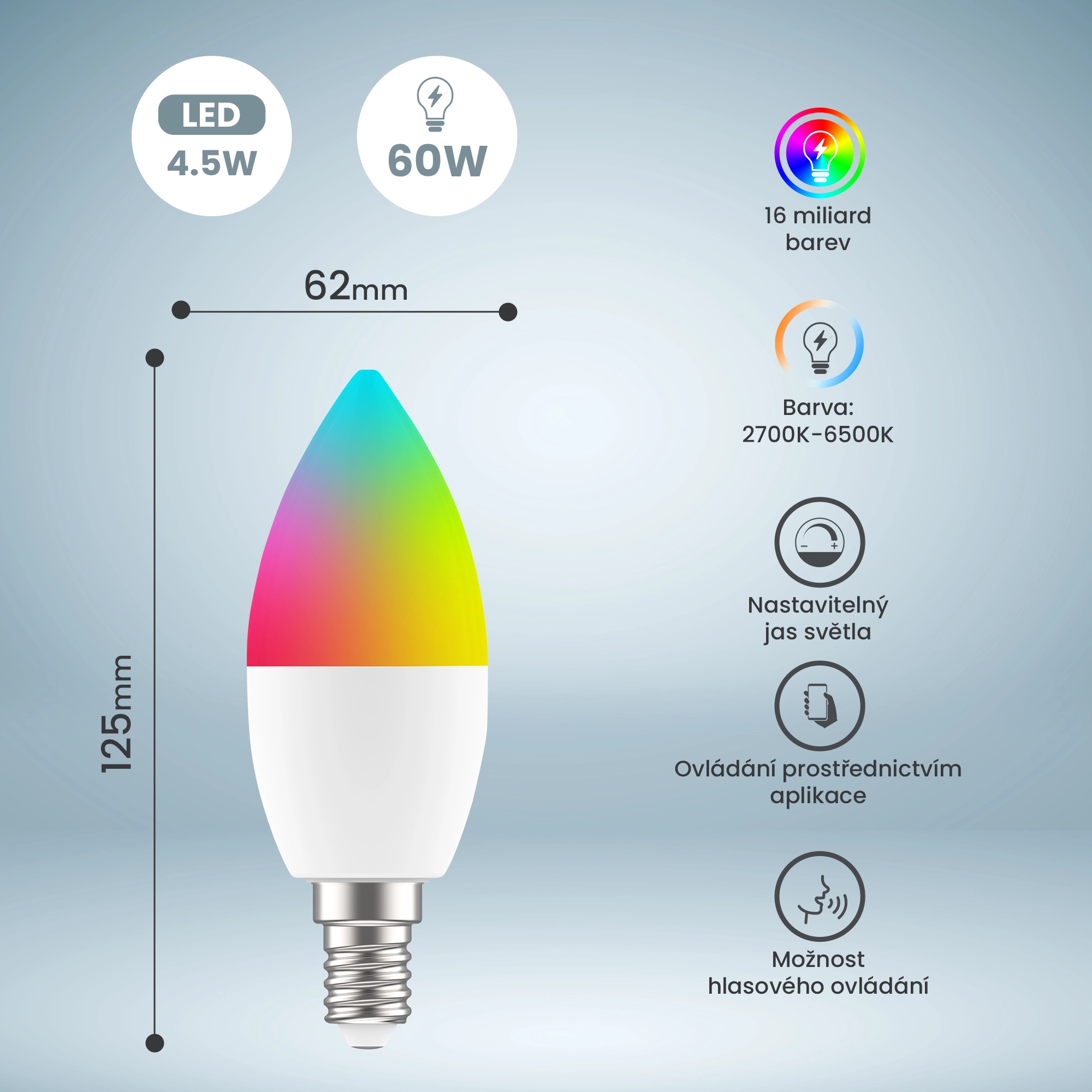 EXTRALINK SMARTLIFE LED ŽÁROVKA E14 C37 2700-6500K WIFI 220-240V