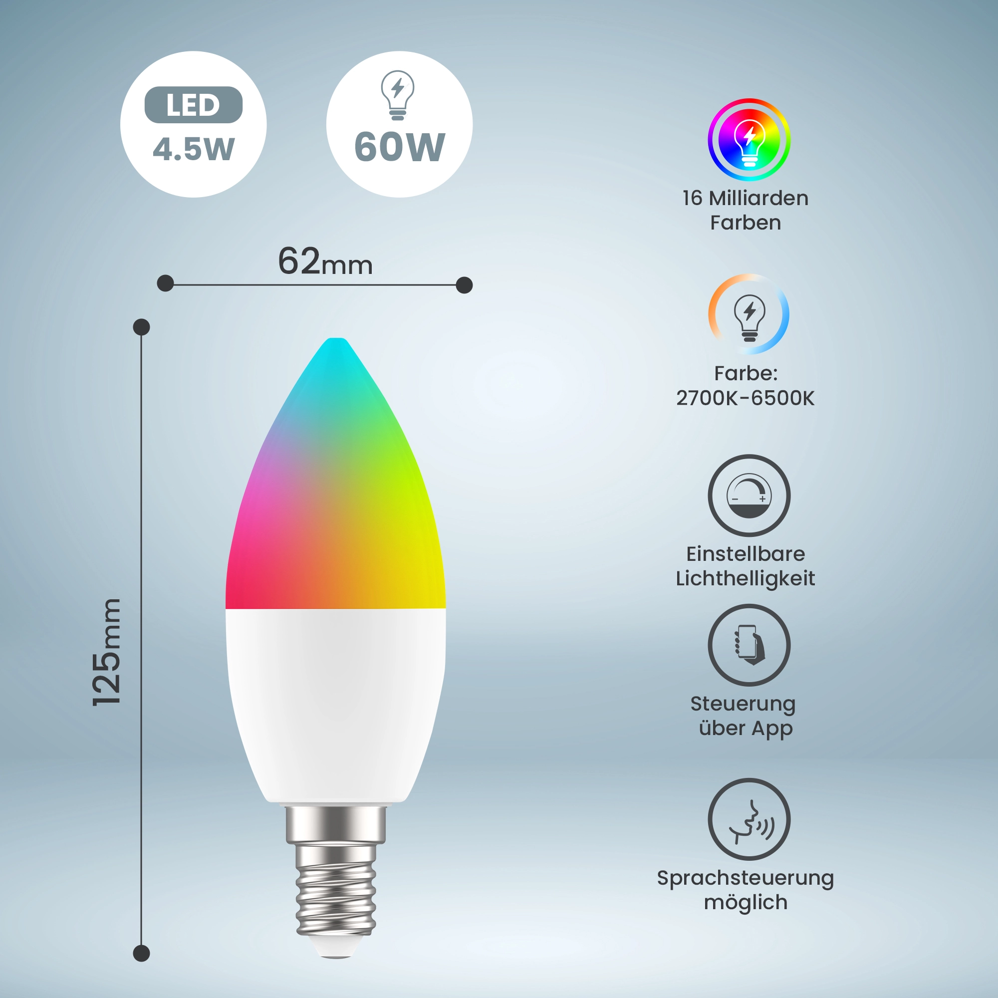 EXTRALINK SMARTLIFE LED GLÜHBIRNE E14 C37 2700-6500K WIFI 220-240V