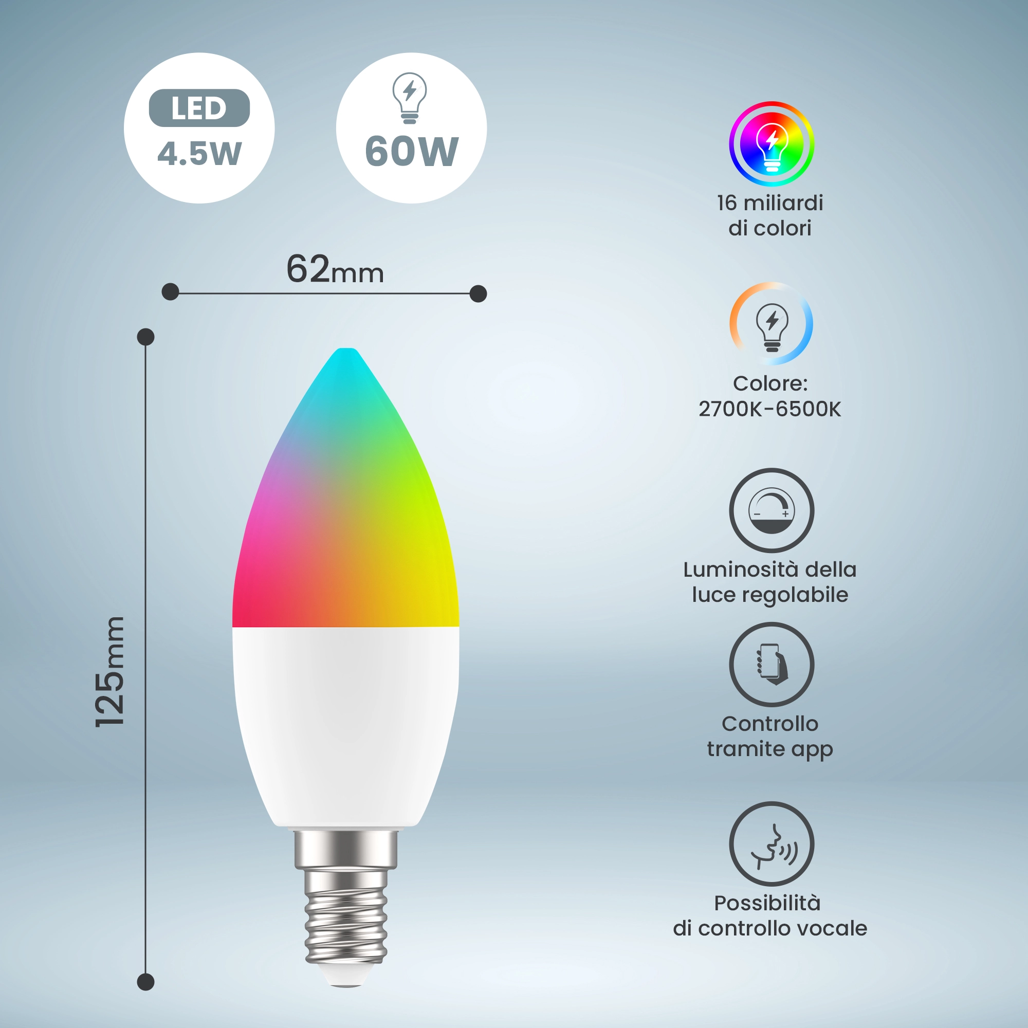 EXTRALINK SMARTLIFE LAMPADINA A LED E14 C37 2700-6500K WIFI 220-240V