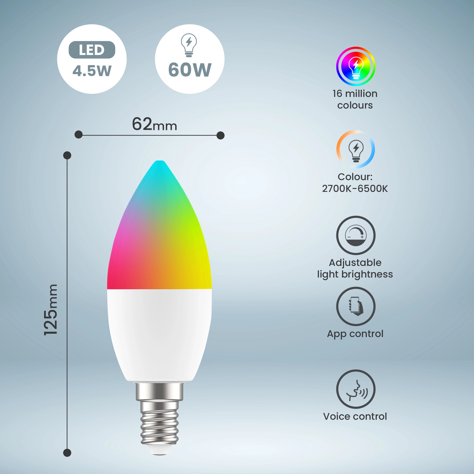 EXTRALINK SMARTLIFE LÂMPADA LED E14 C37 2700-6500K WIFI 220-240V