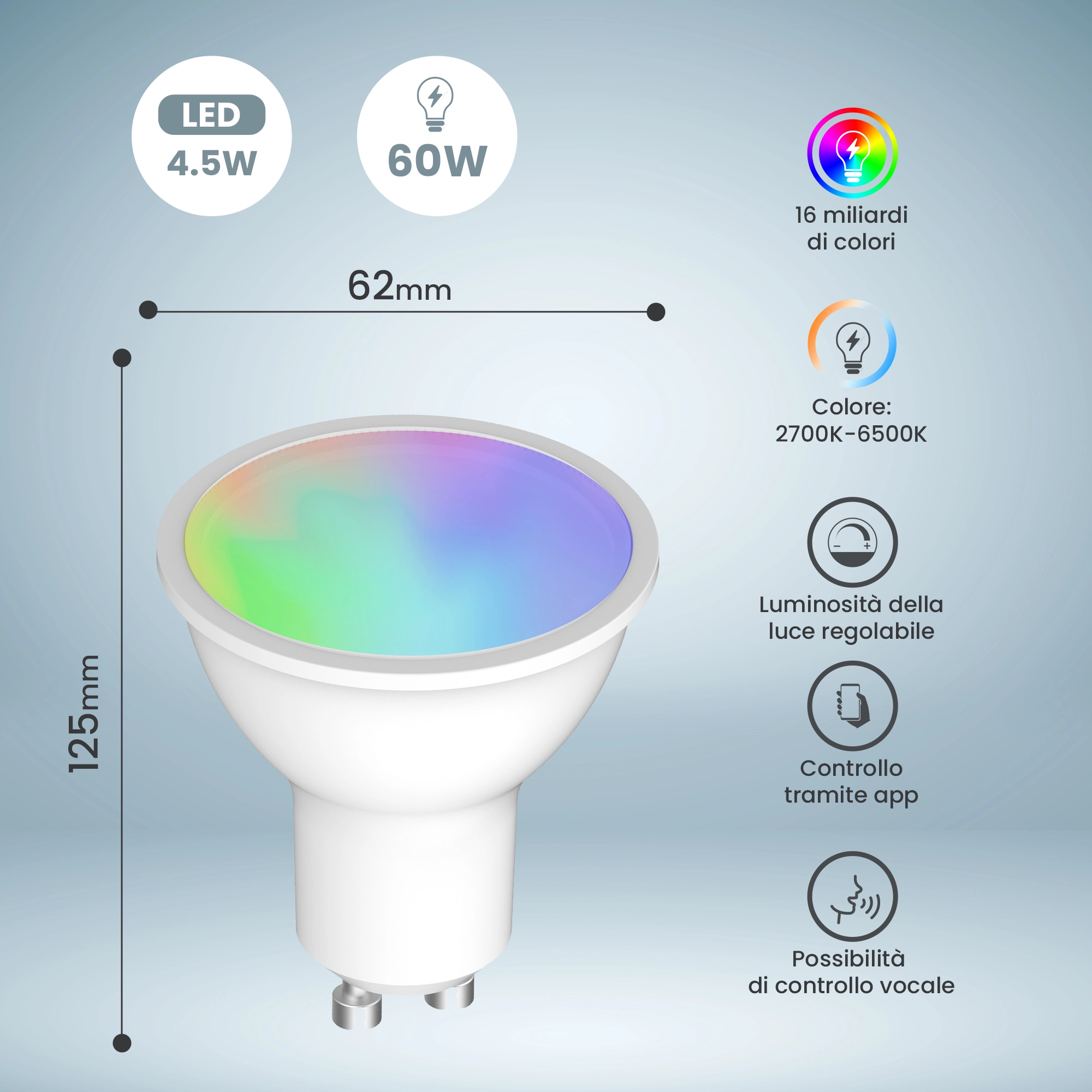 EXTRALINK SMARTLIFE LAMPADINA A LED GU10 G10 2700-6500K WIFI 220-240V