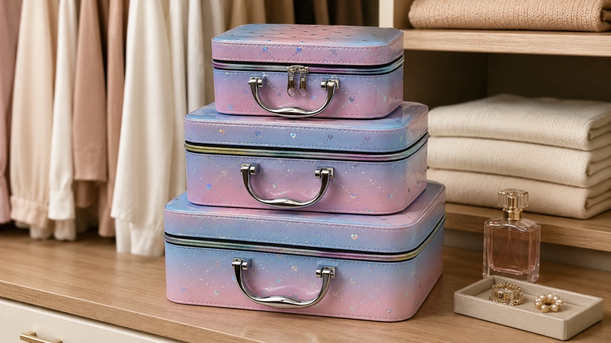Offenes Set aus drei Kosmetikkoffern 3-in-1