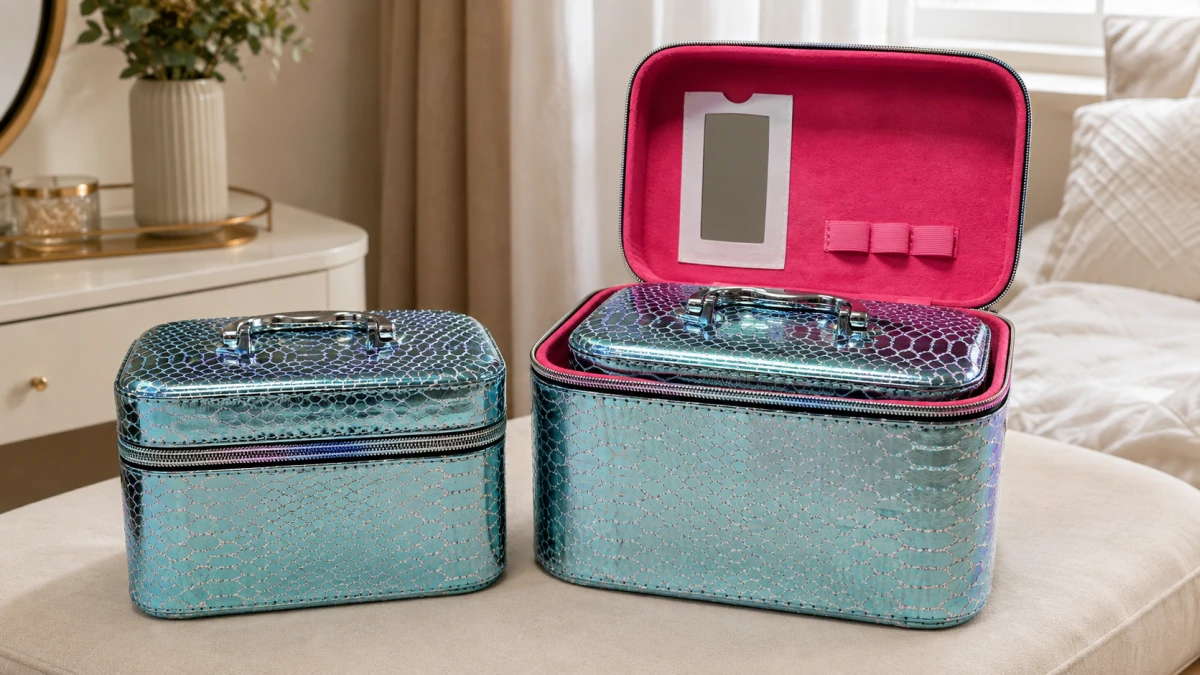 Offenes 3-in-1-Kosmetikkoffer-Set mit Spiegel