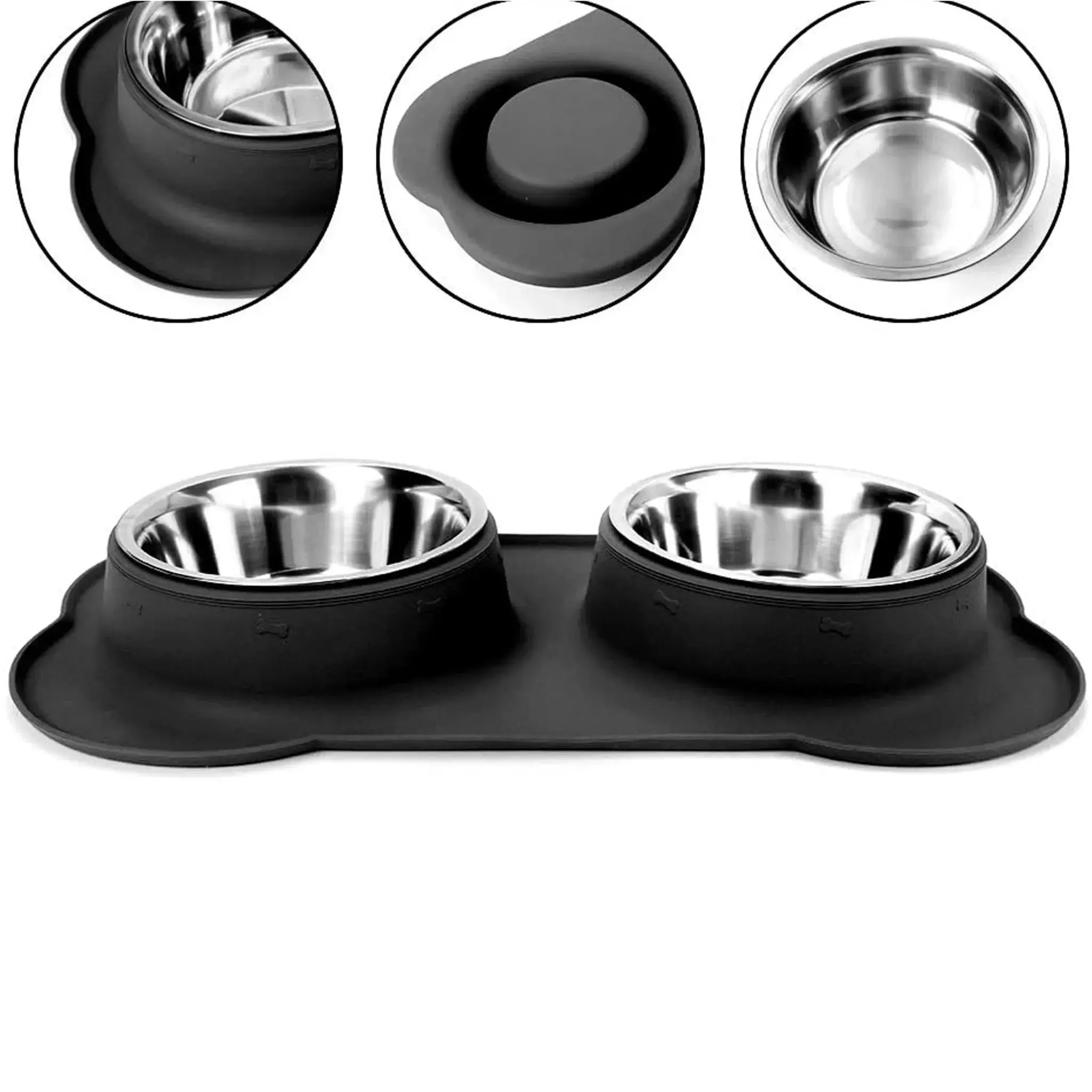 EXTRALINK PETS PODWÓJNA MISKA DLA PSA KOTA METALOWA ANTYPOŚLIZGOWA 2 MISKI + PODKŁADKA PET-836