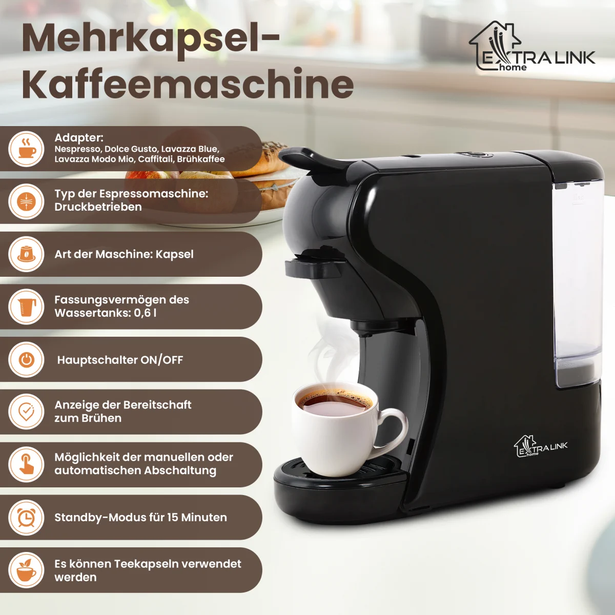 EXTRALINK HOME UNIVERSAL KAPSELMASCHINE SCHWARZ