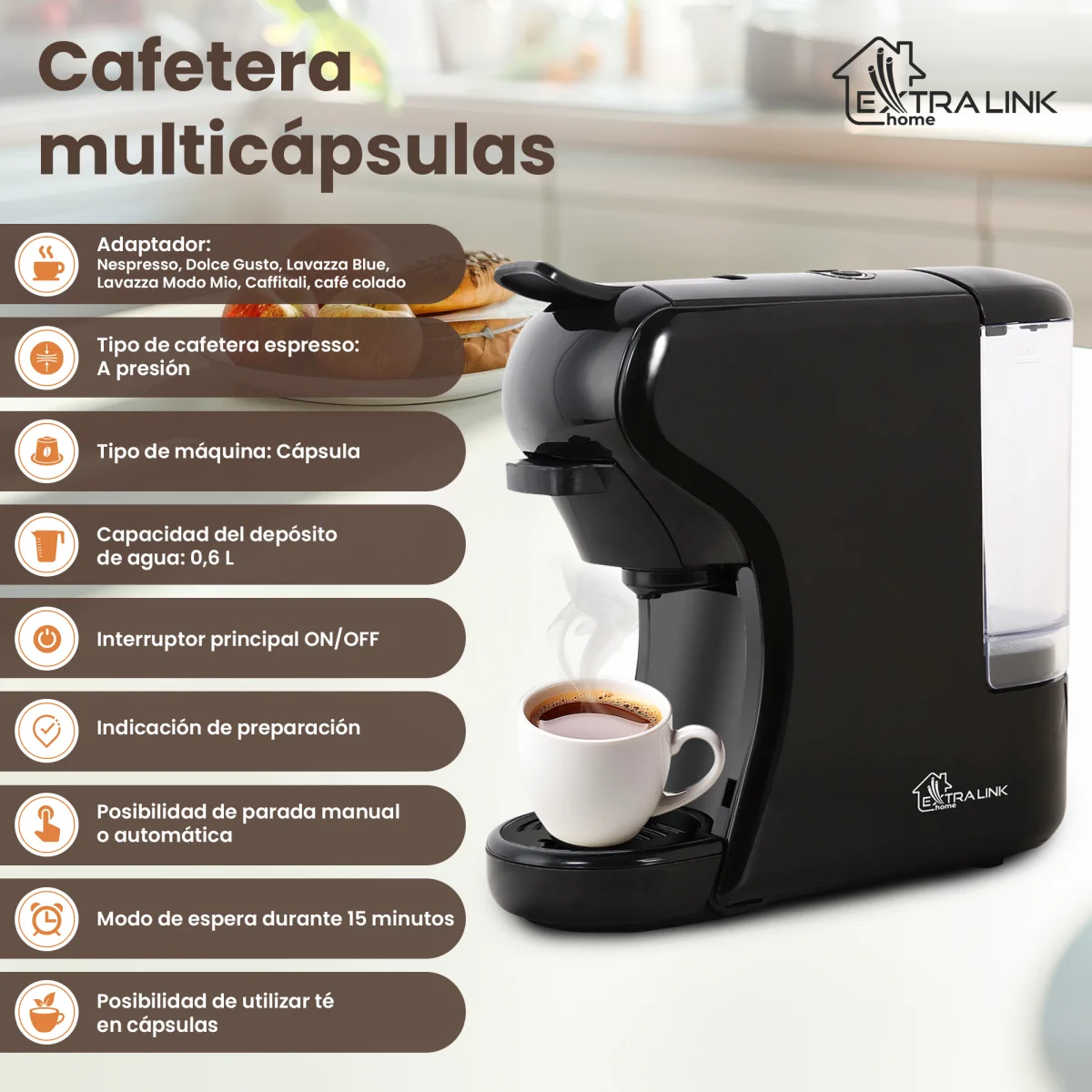 EXTRALINK HOME UNIVERSAL CAPSULE MACHINE NEGRO