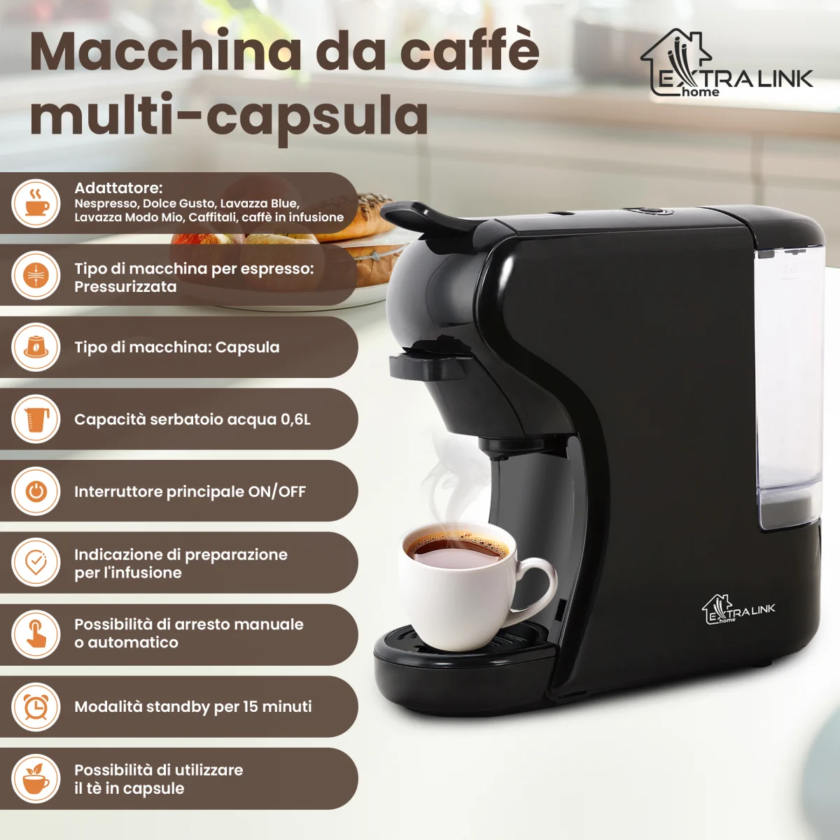 MACCHINA PER CAPSULE UNIVERSALE EXTRALINK HOME NERA