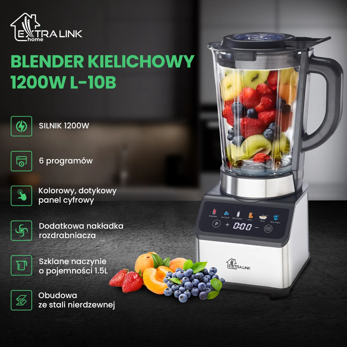 EXTRALINK COPO MISTURADOR DOMÉSTICO ECRÃ TÁCTIL 1200W L-10B