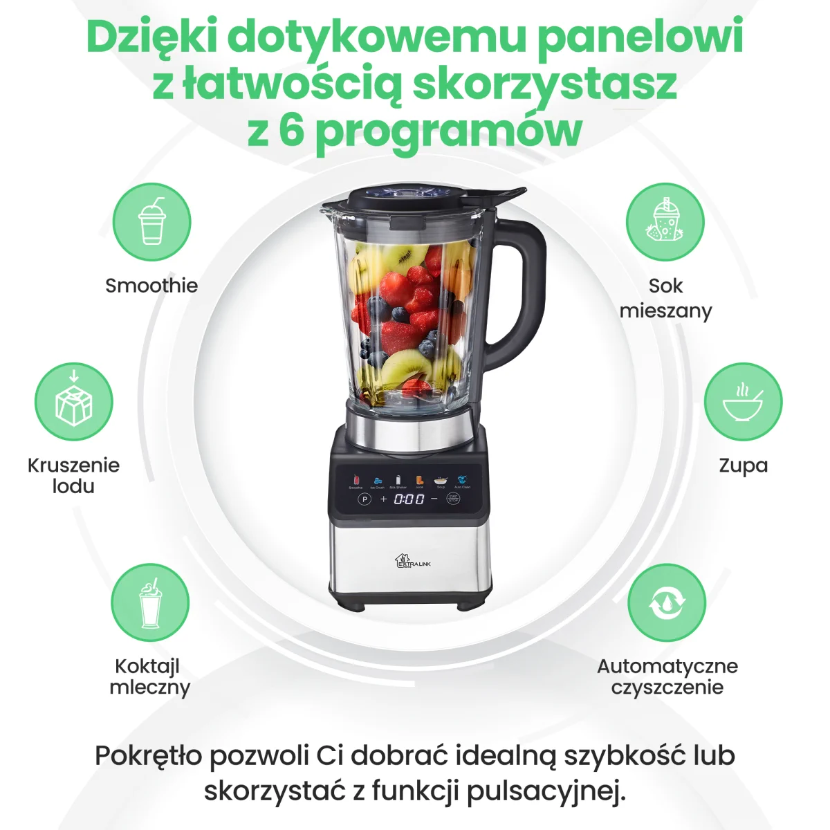 EXTRALINK COPO MISTURADOR DOMÉSTICO ECRÃ TÁCTIL 1200W L-10B