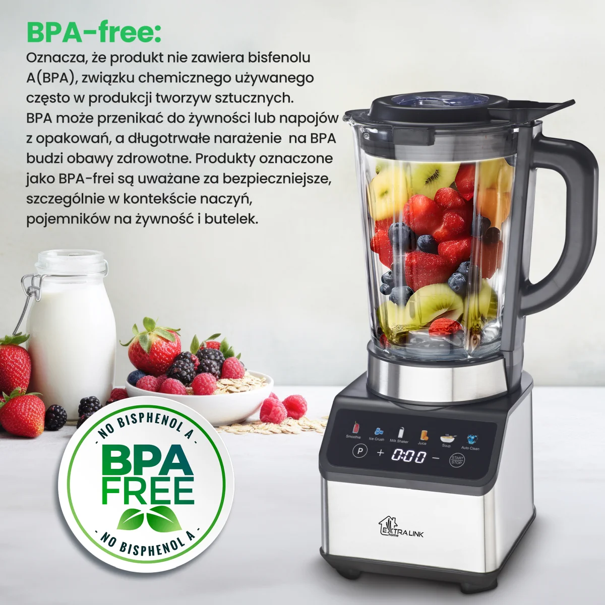 EXTRALINK COPO MISTURADOR DOMÉSTICO ECRÃ TÁCTIL 1200W L-10B