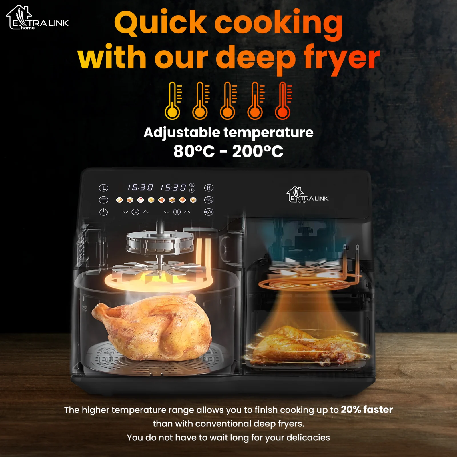 EXTRALINK HOME HAVA FRİTÖZÜ 10L (6L+4L) EU SJ-1000 2500W