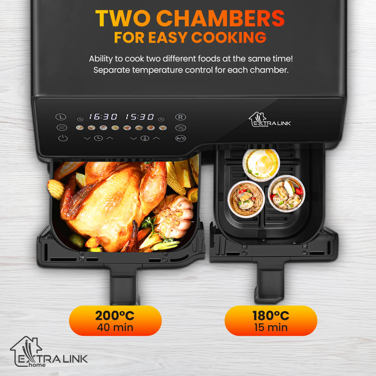 EXTRALINK HOME HAVA FRİTÖZÜ 10L (6L+4L) EU SJ-1000 2500W