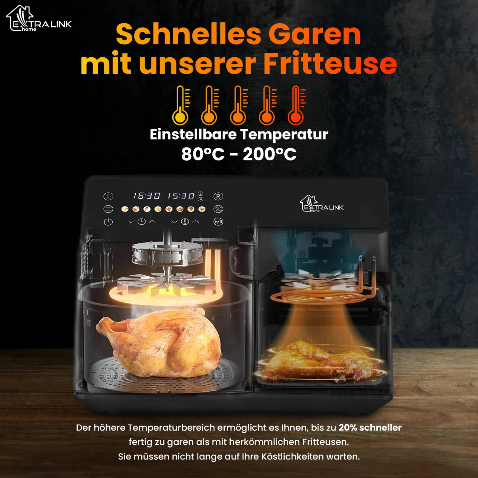 EXTRALINK HOME AIR FRYER 10L (6L+4L) EU SJ-1000 2500W