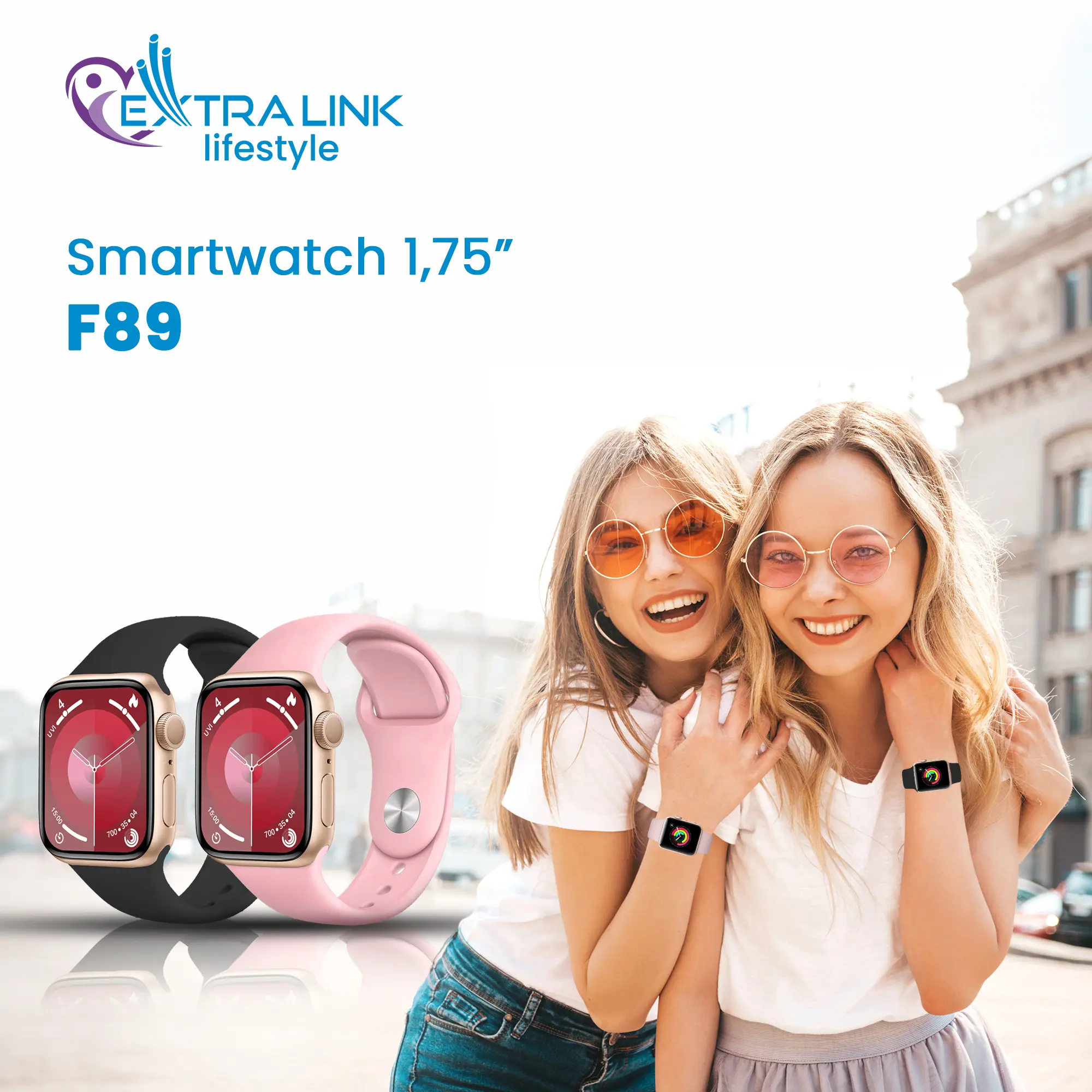 EXTRALINK LIFESTYLE SMARTWATCH F89 PULSERA ORO ROSA/NEGRO