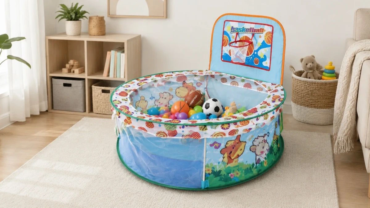 Cercado Extralink Kids K-476 com paredes arejadas em rede e motivo de animais