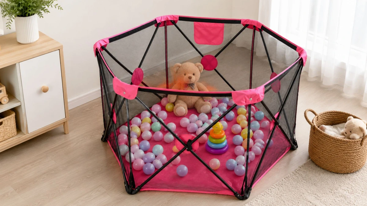 Foldable Extralink Kids K-462 playpen with visible frame and black mesh sides