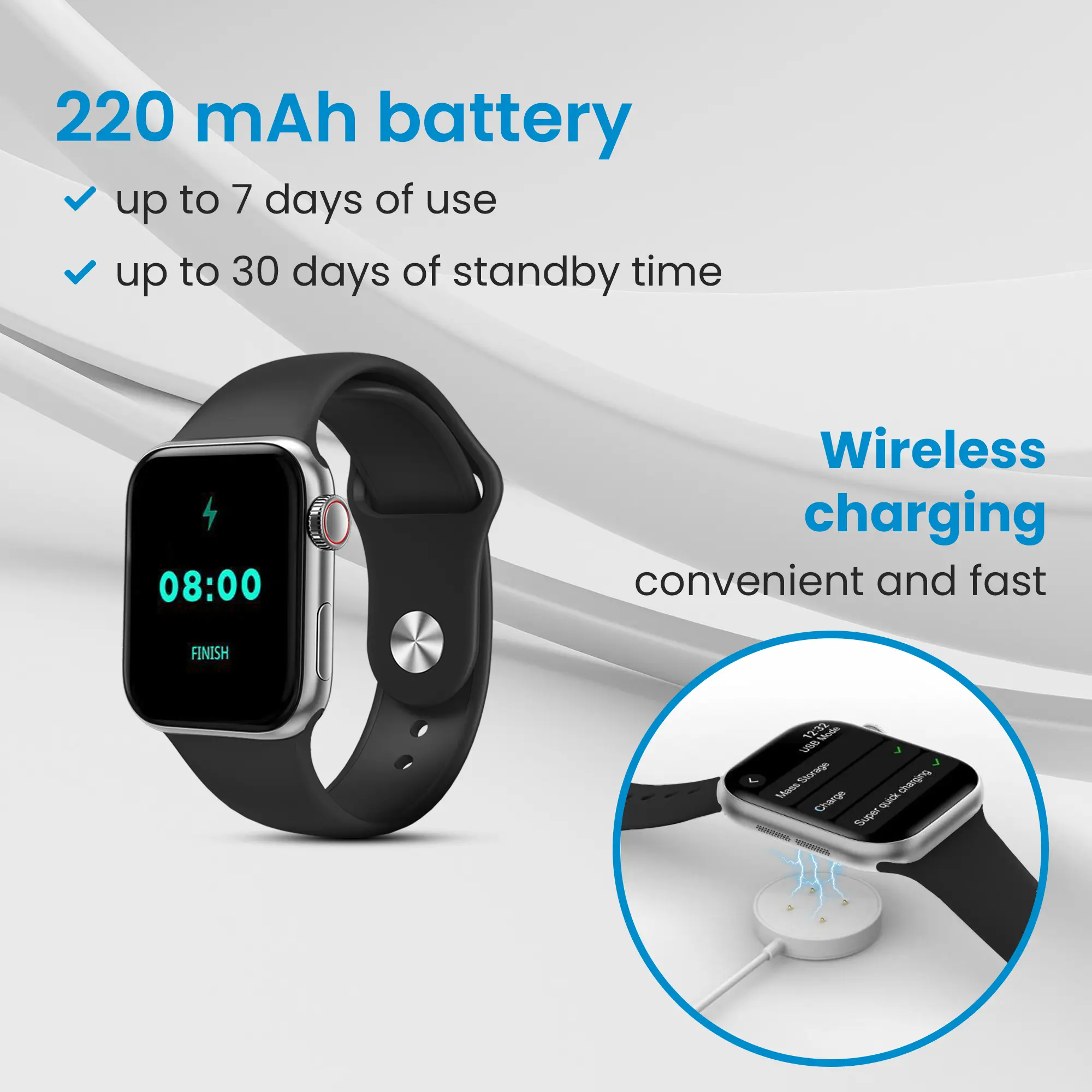 EXTRALINK LIFESTYLE SMARTWATCH WATCH9 СЕРЕБРИСТЫЙ КОРПУС ЧЕРНЫЙ/РОЗОВЫЙ РЕМЕШОК