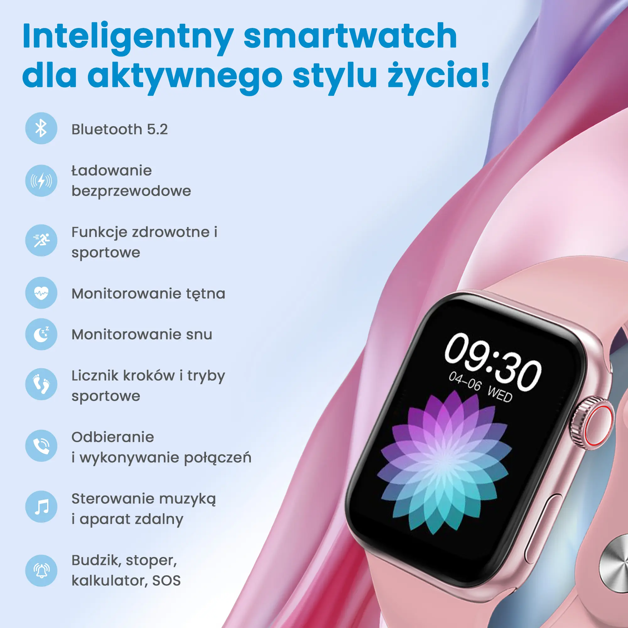 EXTRALINK LIFESTYLE SMARTWATCH WATCH9 SILVER CASE BLACK/PINK BAND