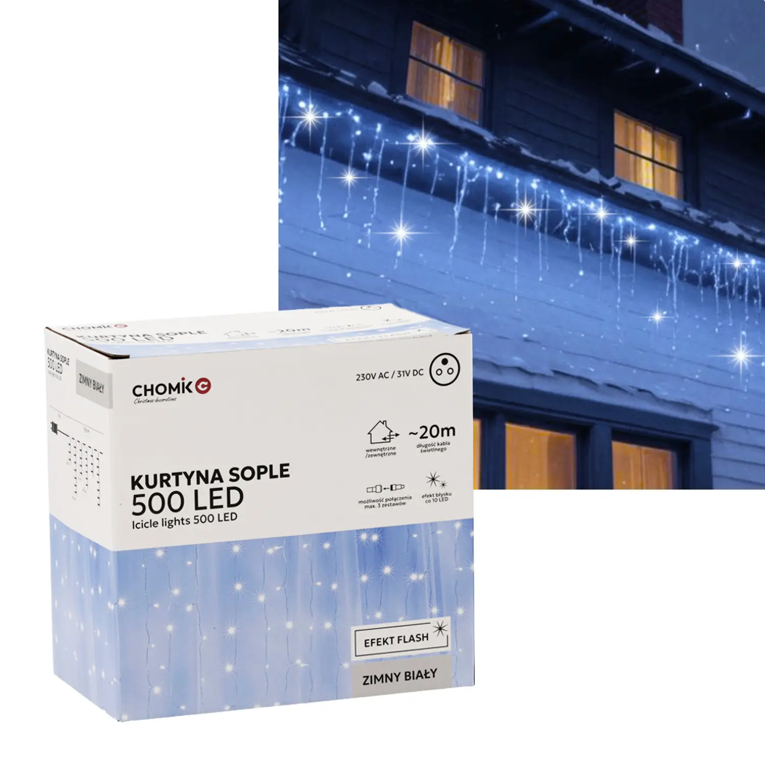 EXTRALINK EISZAPFENVORHANG 500L KALT WEISS KALT BLINKEN, LÄNGE. 3 20 M *9898