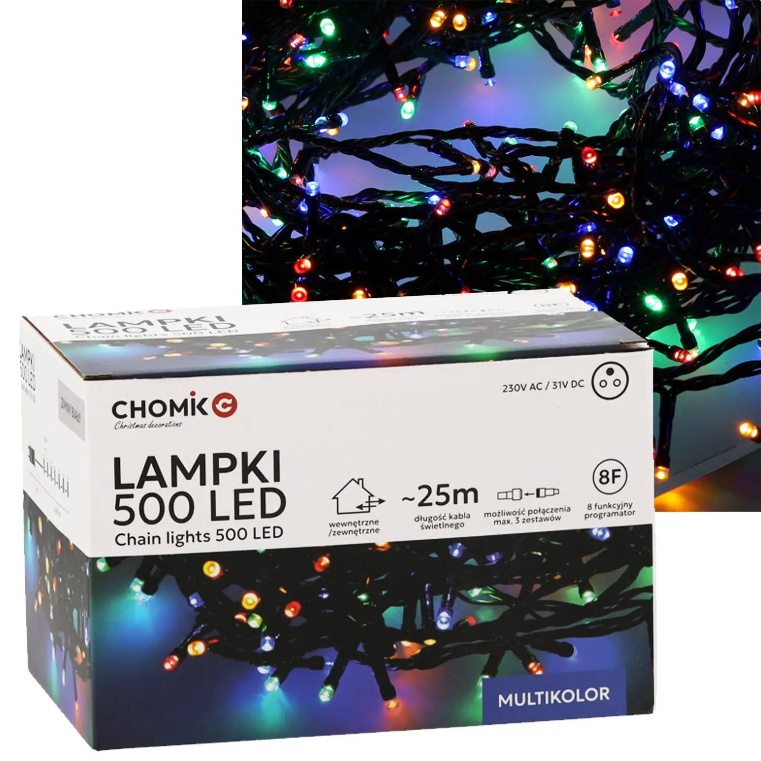 EXTRALINK LUCES LED 500L MULTICOLOR, LONGITUD. 3 25 M INTERIOR/EXTERIOR *9584