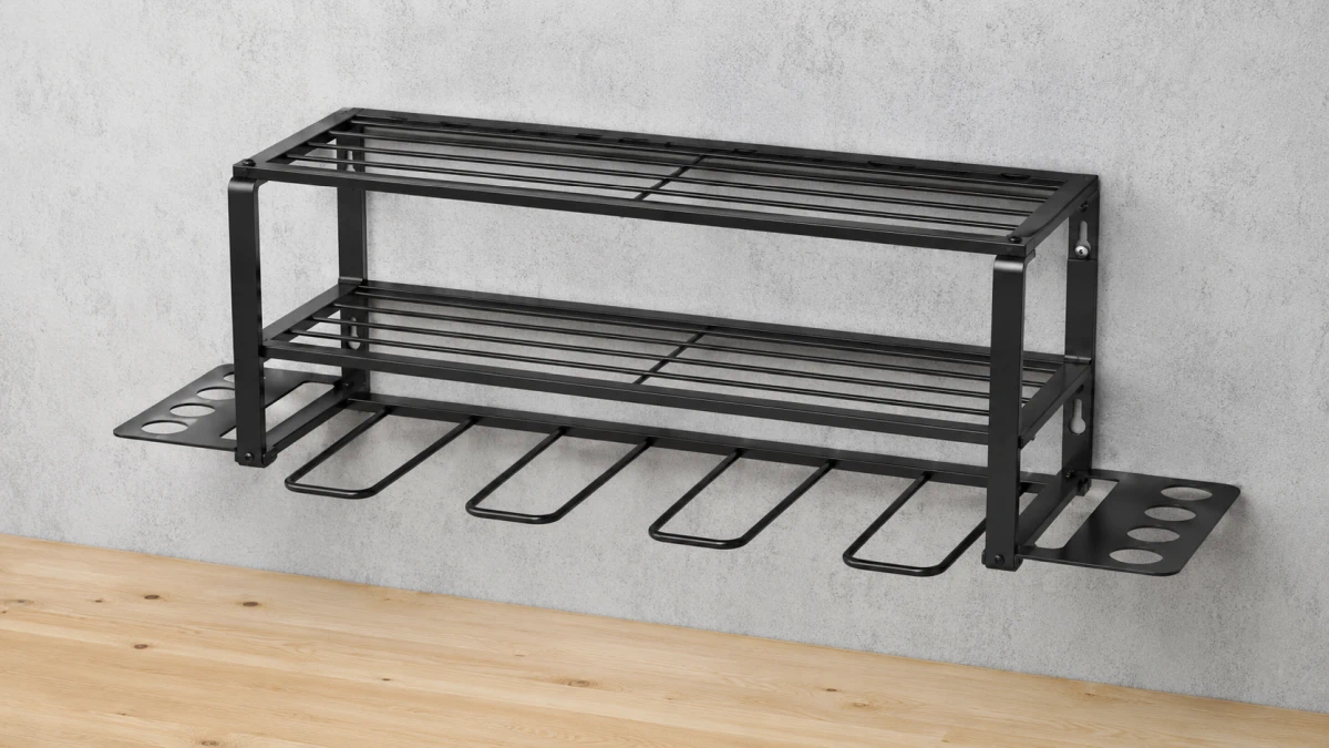 Black Extralink R-1257 wall-mounted shelf for power tools