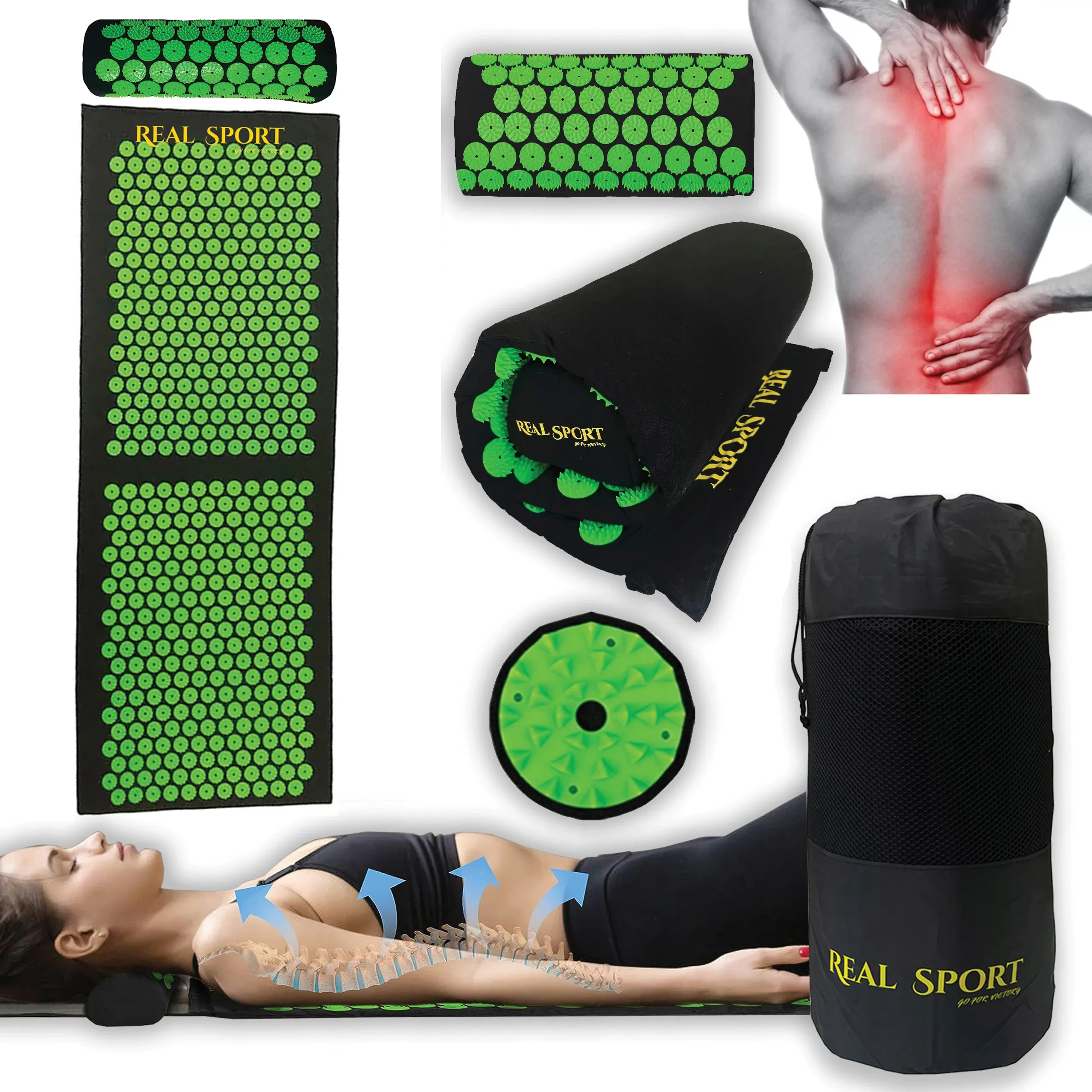 EXTRALINK SET DE ESTERILLA DE ACUPRESIÓN CON COJÍN PARA DOLORES DE COLUMNA ACUMATA GRANDE XXL B-292
