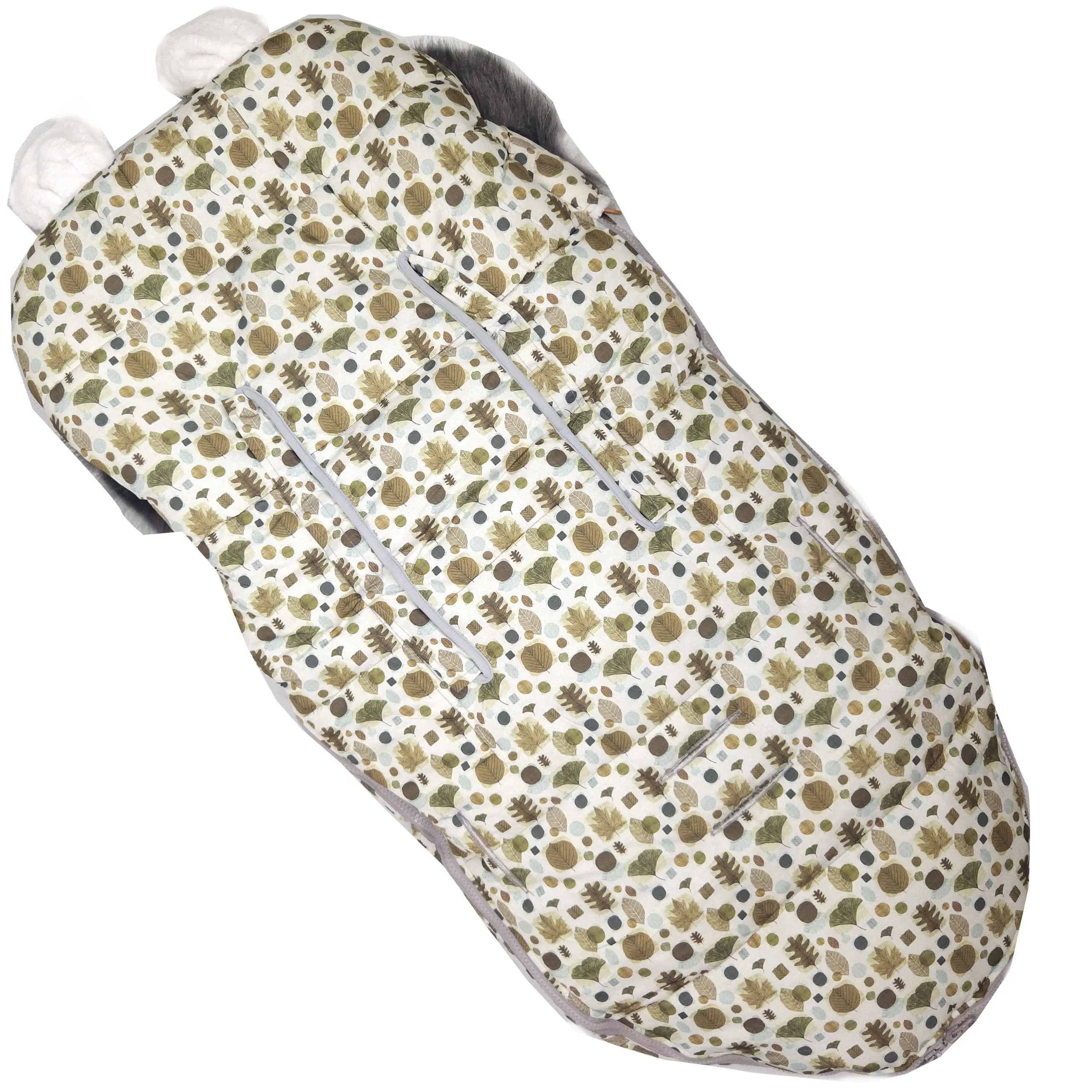 EXTRALINK COCHECITO ASIENTO TRINEO SACO DE DORMIR CON OREJAS DE PIEL AISLANTE BEBÉ 100CM HOJAS