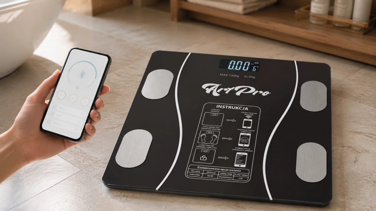 Интеллектуальные весы Extralink Home, подключённые по Bluetooth к приложению на смартфоне.
