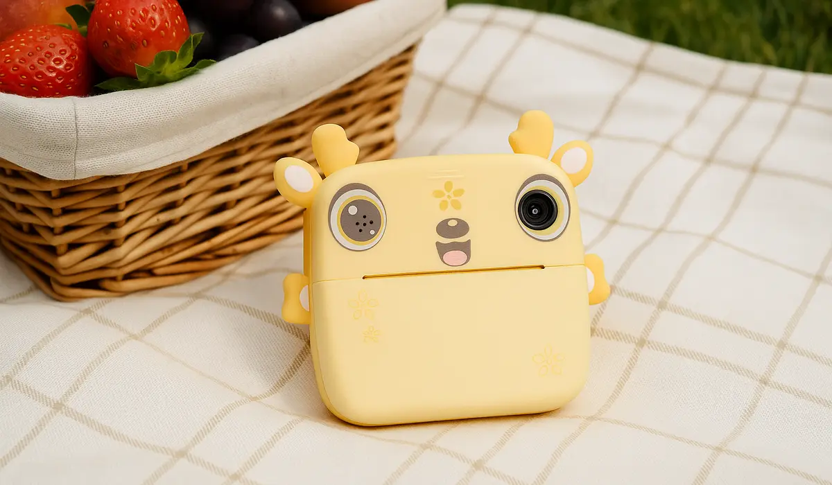 Termiczna drukarka Extralink na kocu w plenerze, z koszem owoców