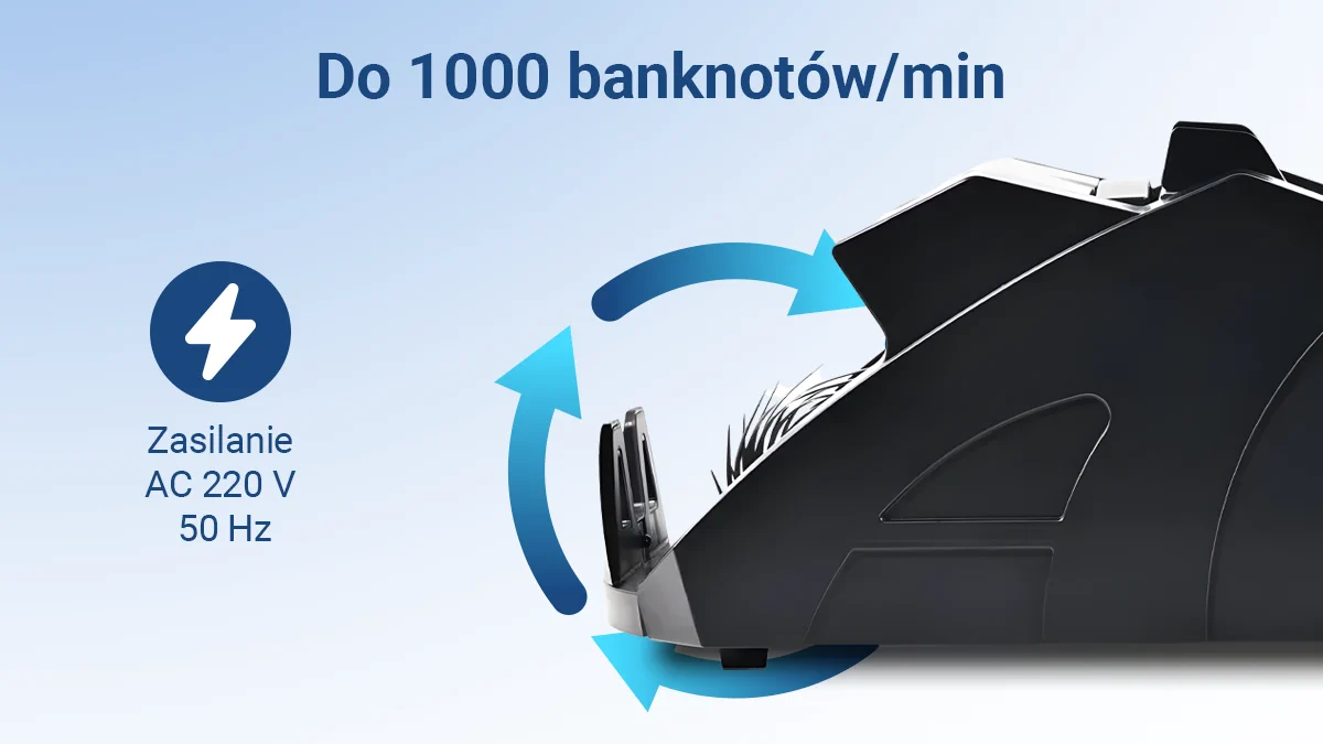 czarna maszyna do zliczania pieniędzy z profilu licząca do 1000 banknotów na minutę