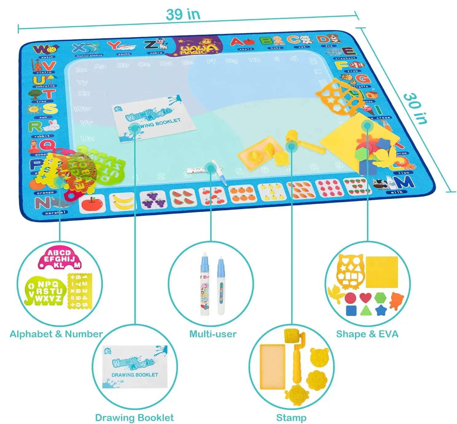 EXTRALINK MATA WODNA DO MALOWANIA RYSOWANIA WODĄ PLANSZA SENSORYCZNA GRA DUŻA 120X73 - 1099