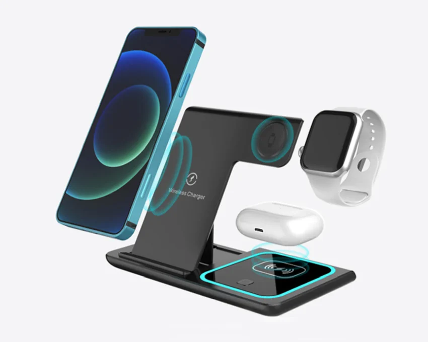 ŁADOWARKA INDUKCYJNA STACJA ŁADUJĄCA BEZPRZEWODOWA 3W1 MULTIFUNKCYJNA