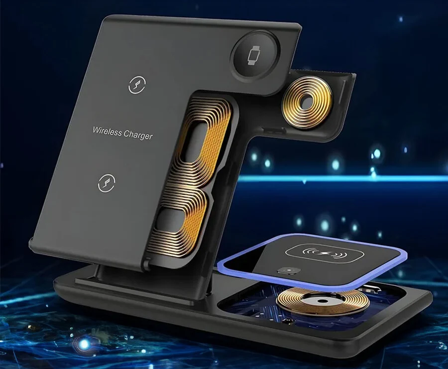 ŁADOWARKA INDUKCYJNA STACJA ŁADUJĄCA BEZPRZEWODOWA 3W1 MULTIFUNKCYJNA