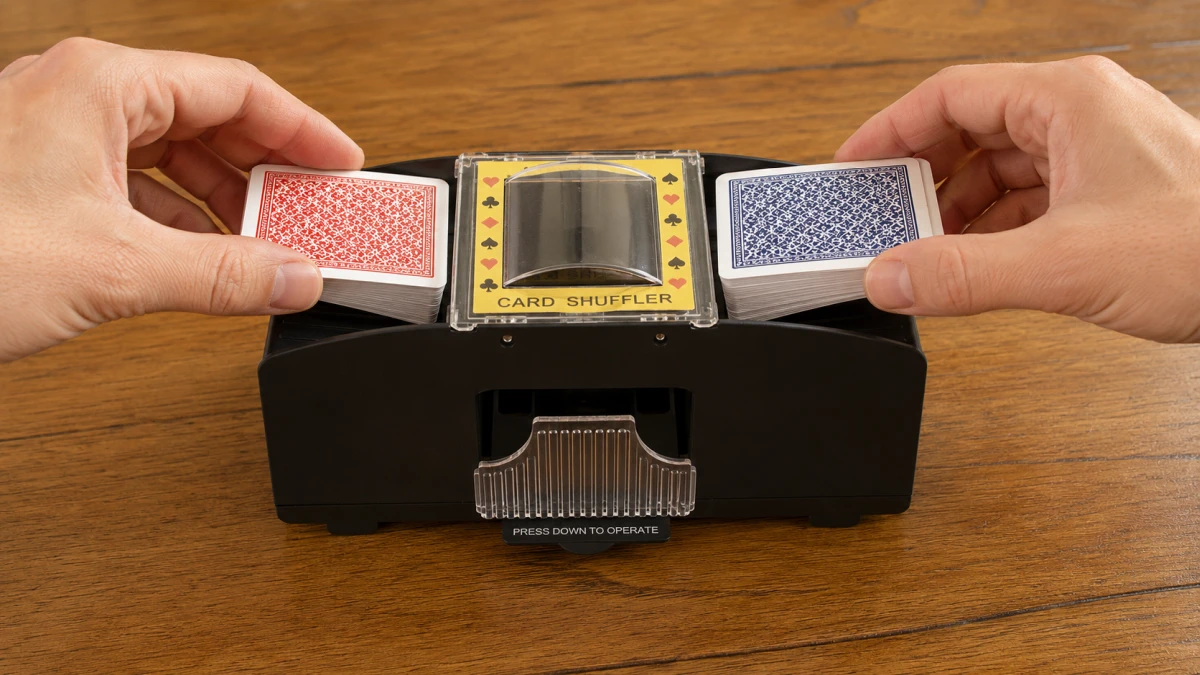 Colocaci&oacute;n de dos barajas de cartas en la barajadora autom&aacute;tica Extralink